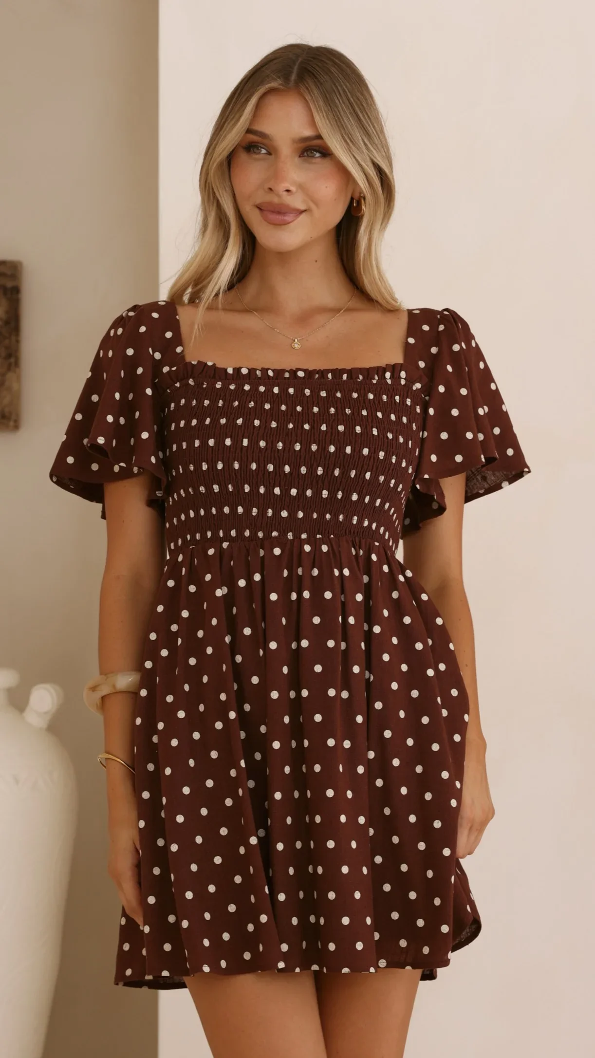 Molly Mini Dress - Chocolate/Nude Spot