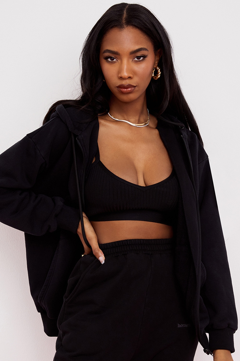 ink cotton fleece-back zip through hoodie
