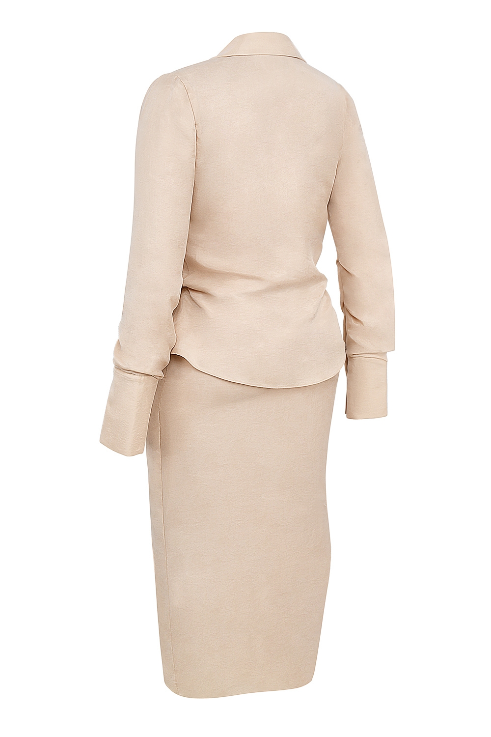 Almond Plunge Shirt Midi Dress