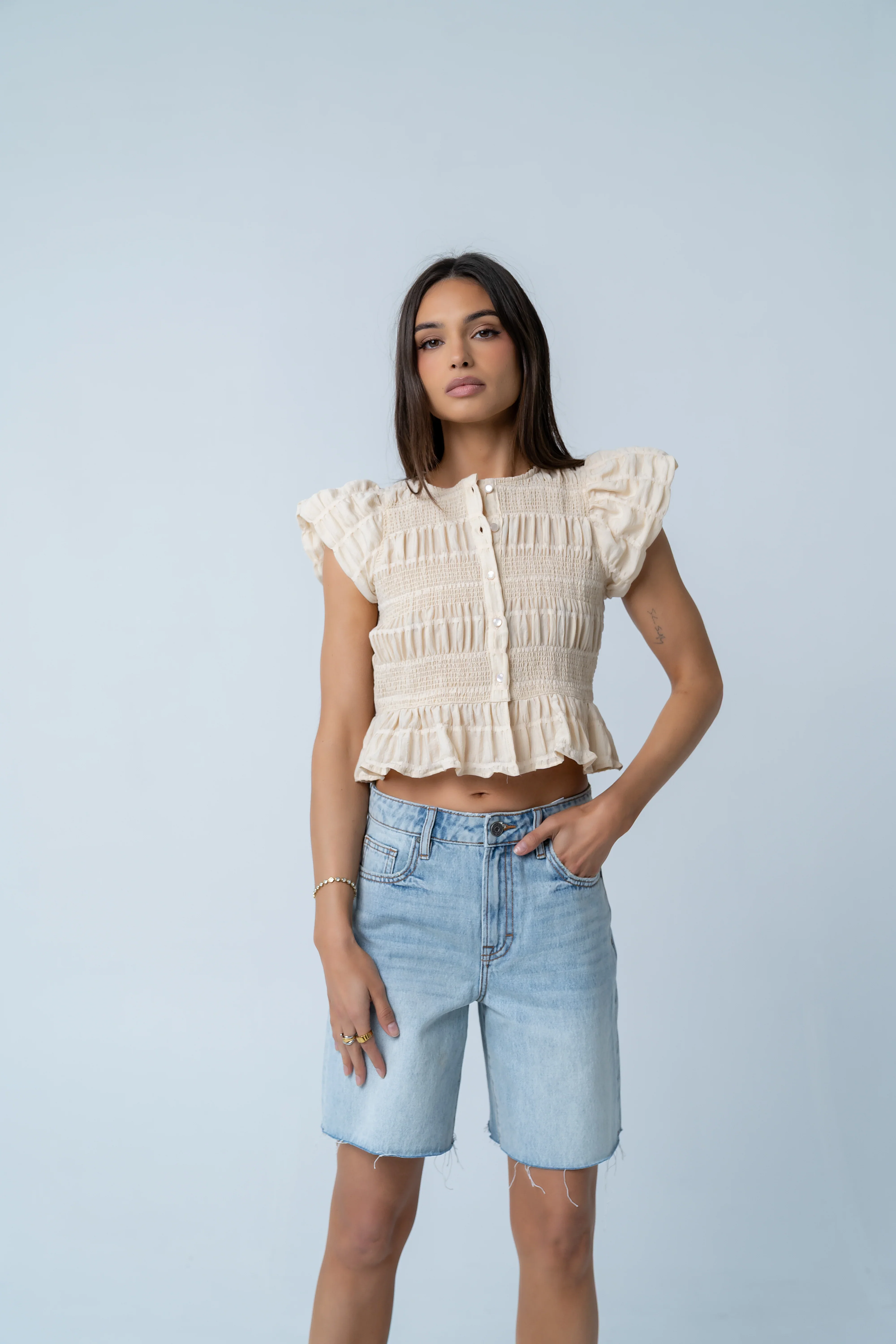 Holly Smocked Blouse in Cream