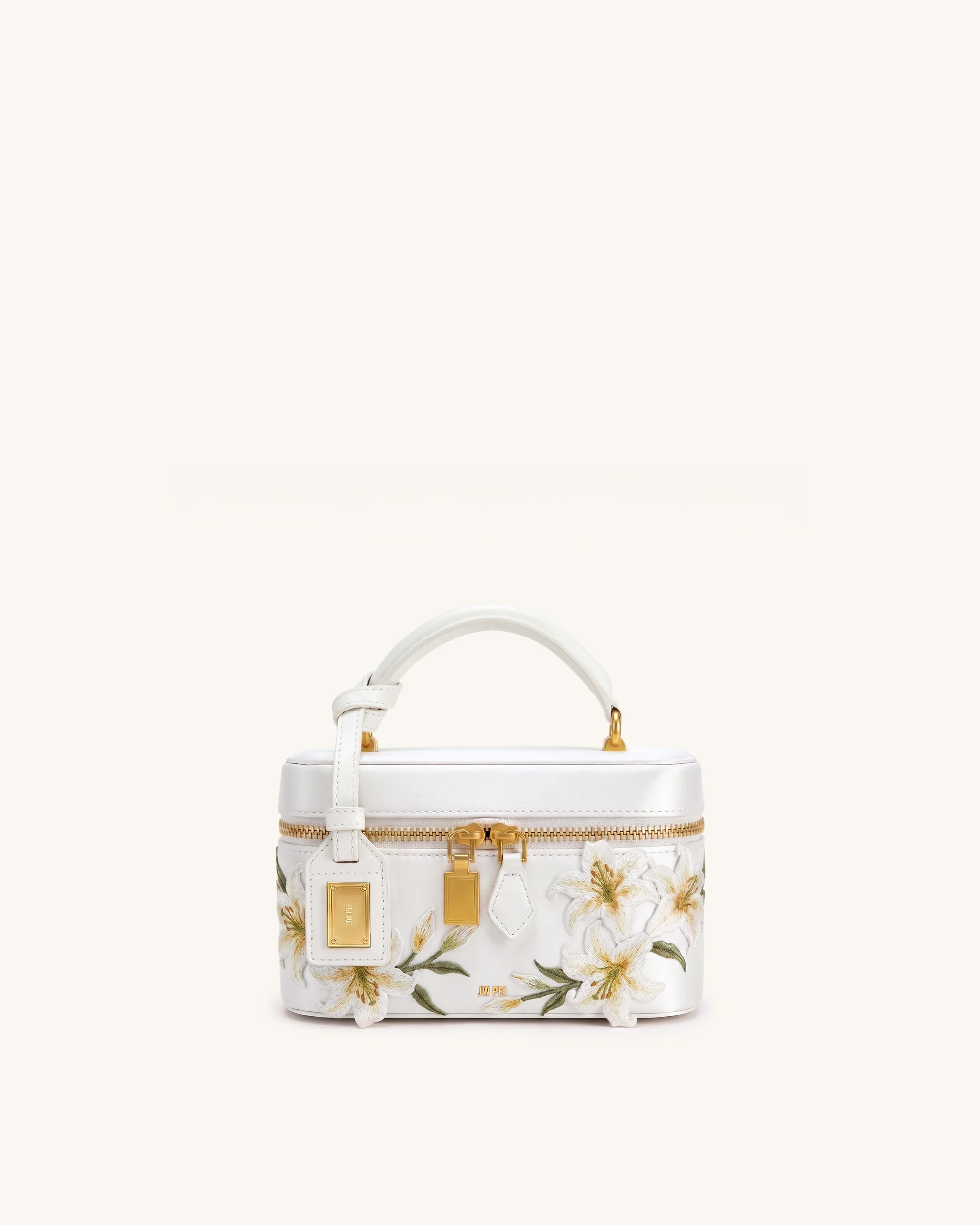 Cleo Embroidered Box Shape Top Handle Bag - Snow White