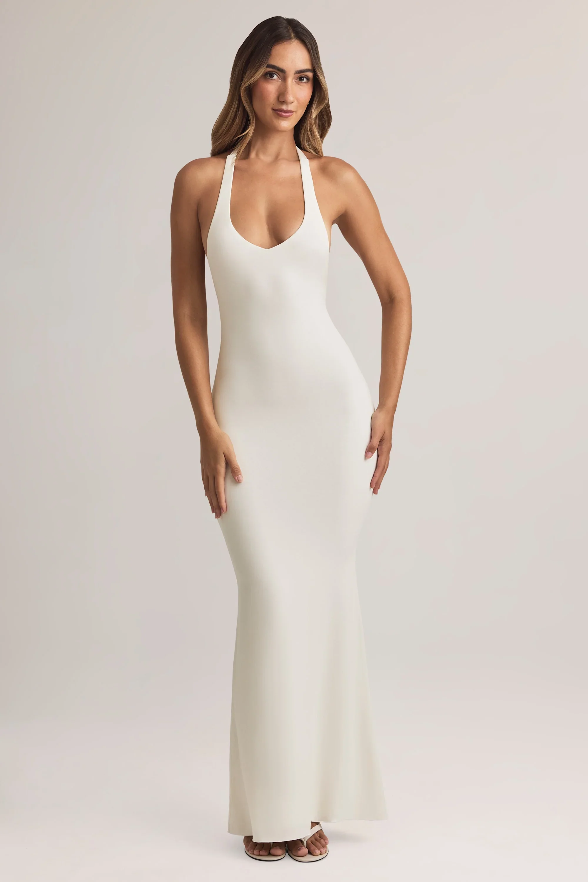 Modal Halterneck Maxi Dress in White - luluinthesky