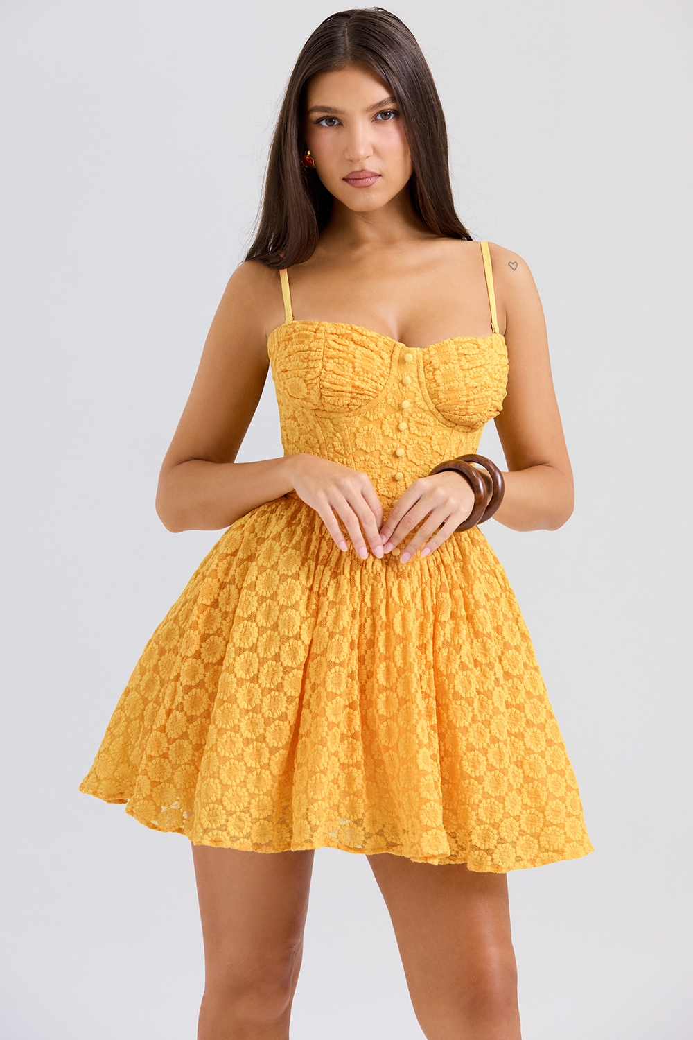 apricot lace corset mini dress