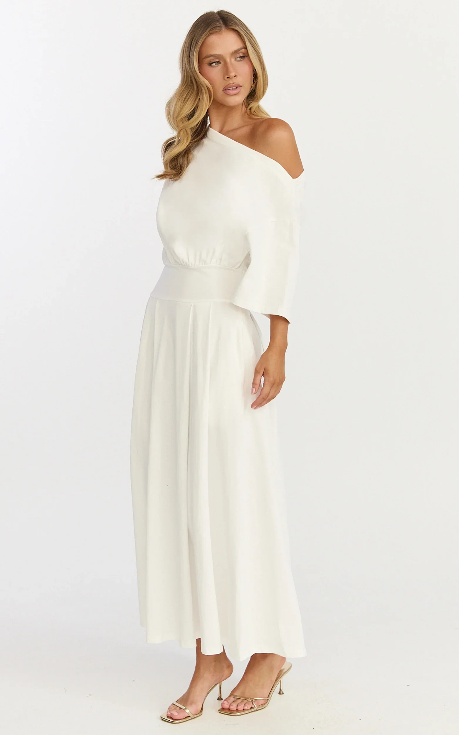 Tami Midi Dress - Off Shoulder Dress in White