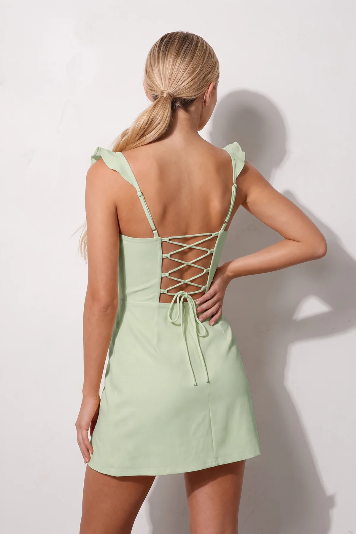 Yellow Sweetheart Sheath Ruffled Linen Homecoming Dress With Slit