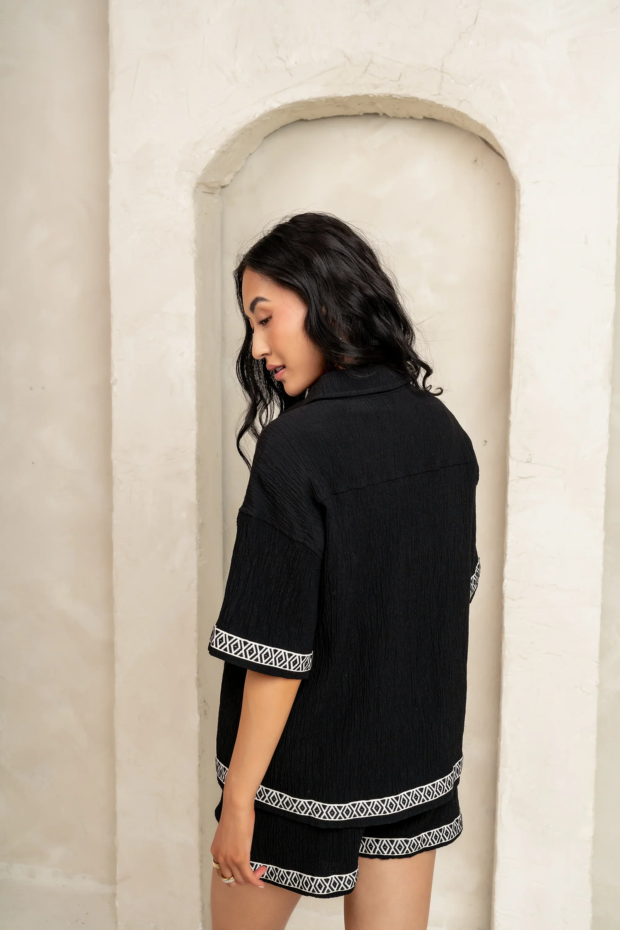 Charley Abstract Button Up in Black