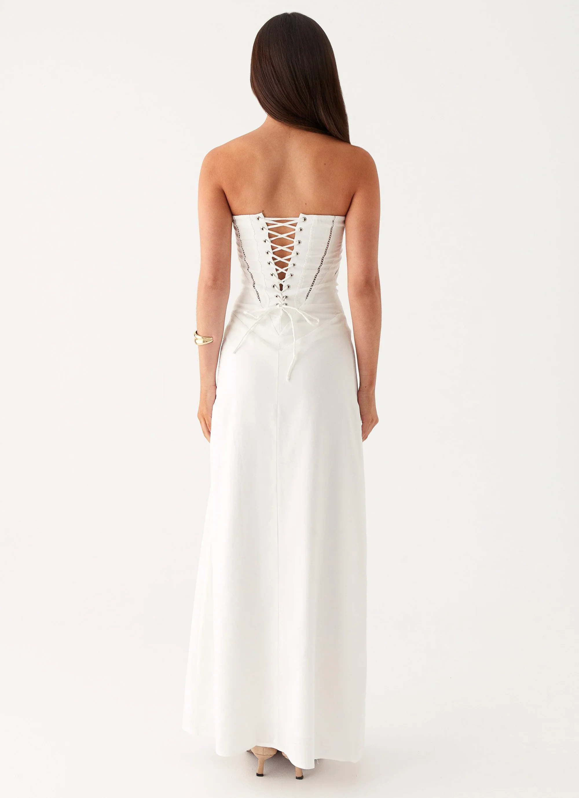Cerisa Linen Maxi Dress - White - luluinthesky