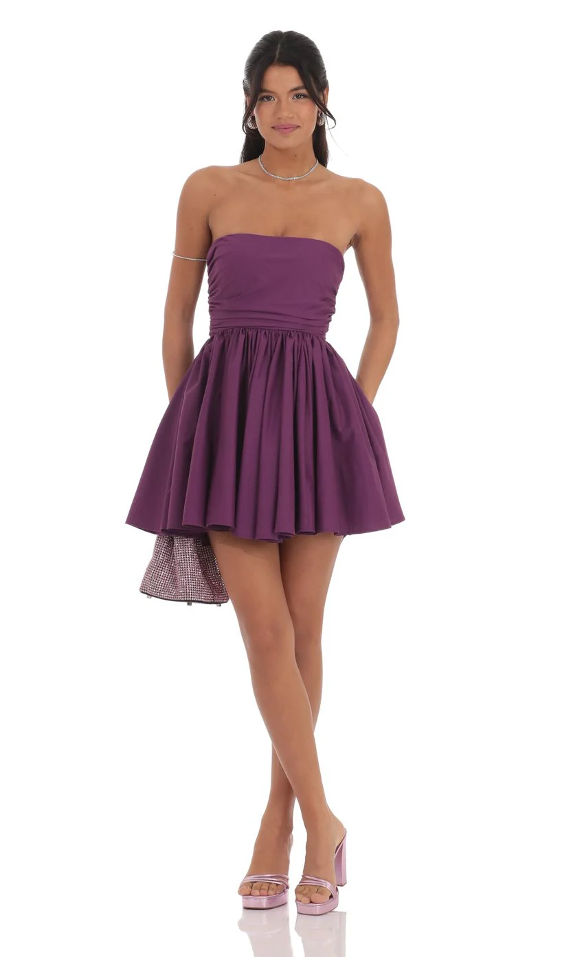 Strapless A-line Dress in Purple - luluinthesky