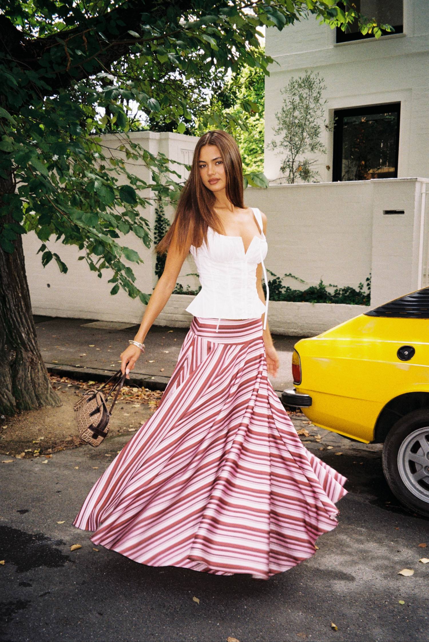 Basque Full Skirt | Magenta Stripe