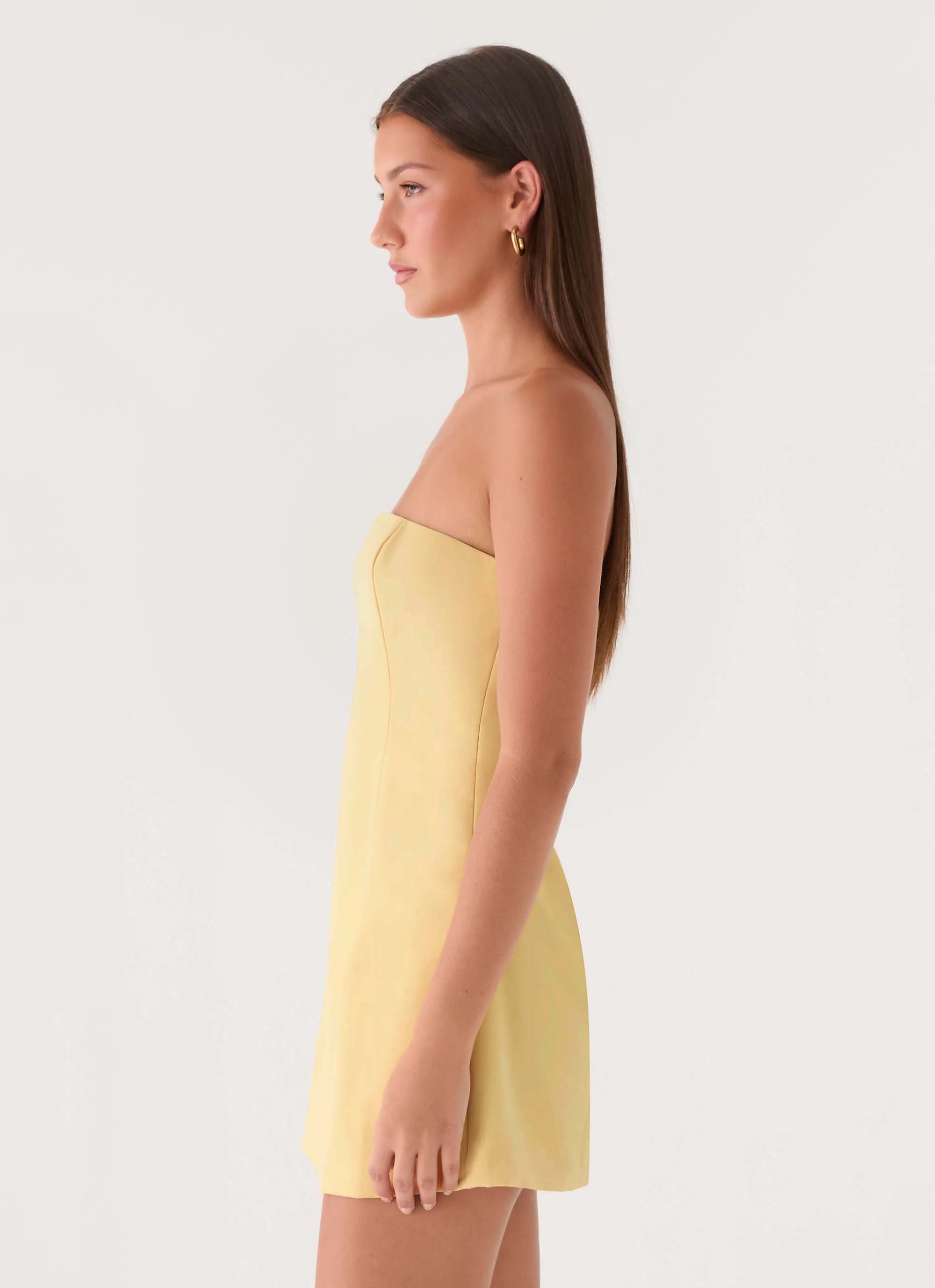 Della Strapless Mini Dress - Yellow - luluinthesky