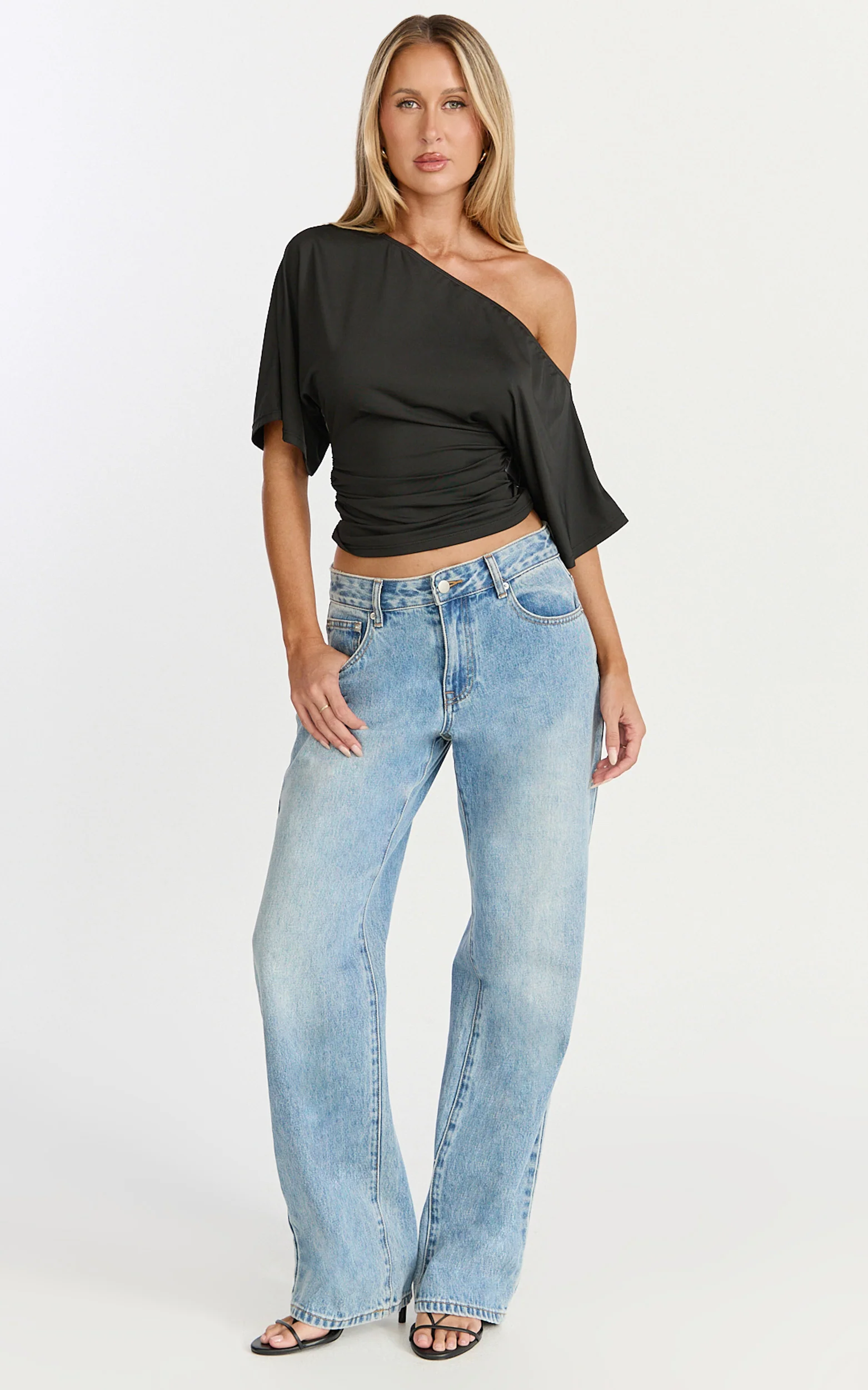 Dora Top - Off Shoulder Ruched Waist Top in Black