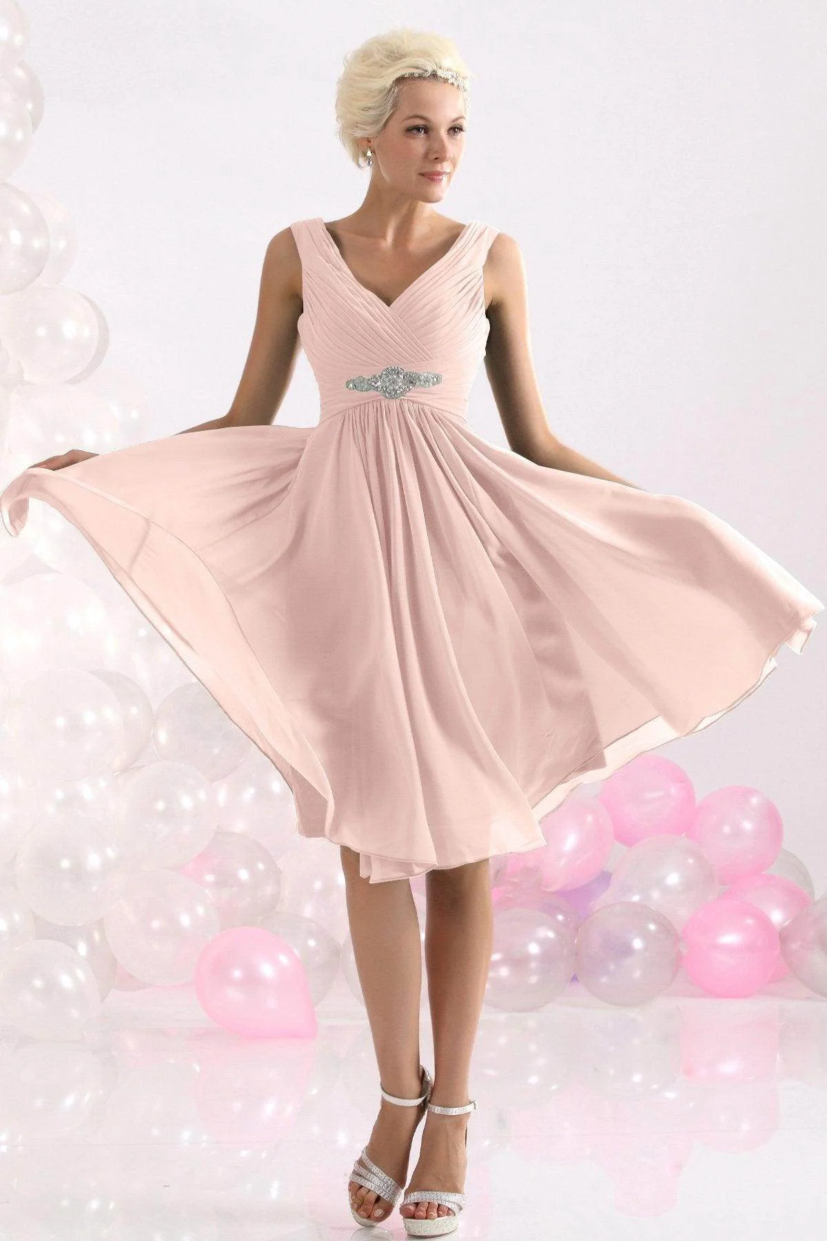 A-Line Knee Length Chiffon Bridesmaids Dress COZK1302A