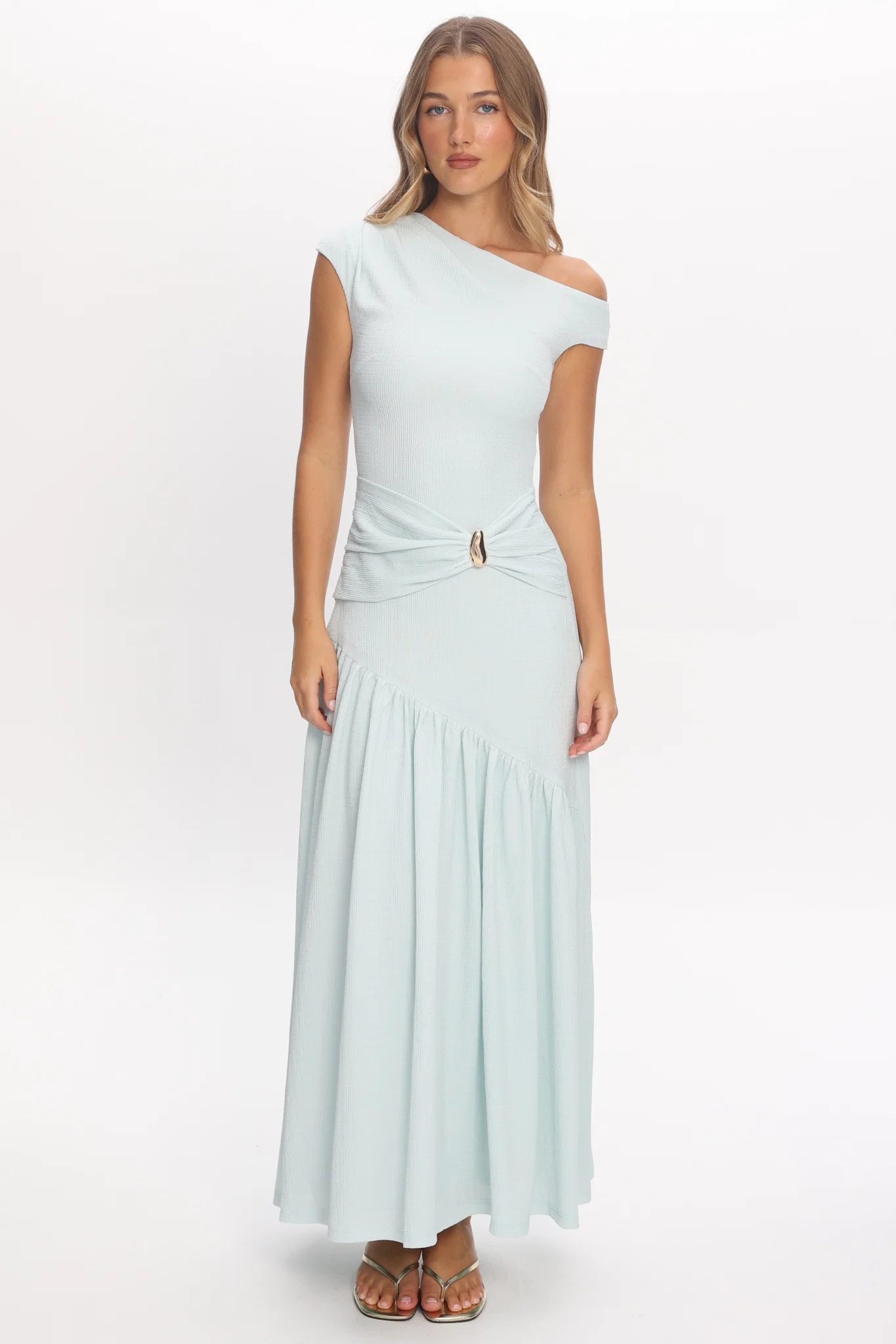 Bellarose Asymmetric Neckline Maxi Dress Light Blue