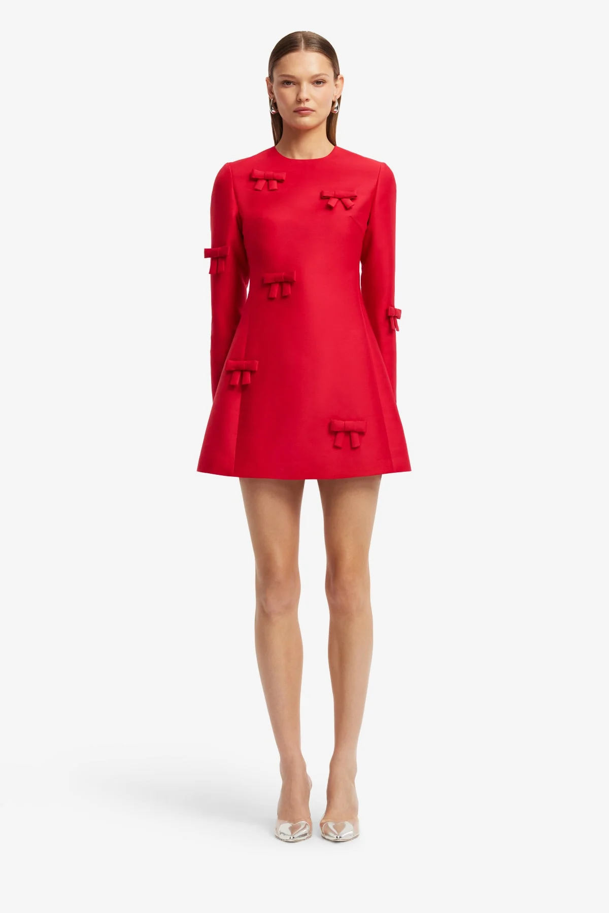Aliza Bow Long Sleeve Mini Dress - Vermilion