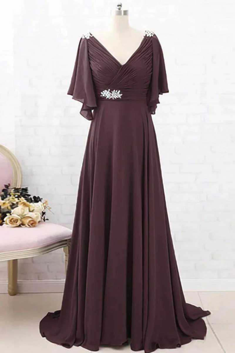 A-Line Sweep-Brush Train Chiffon Mother Dress CM0082