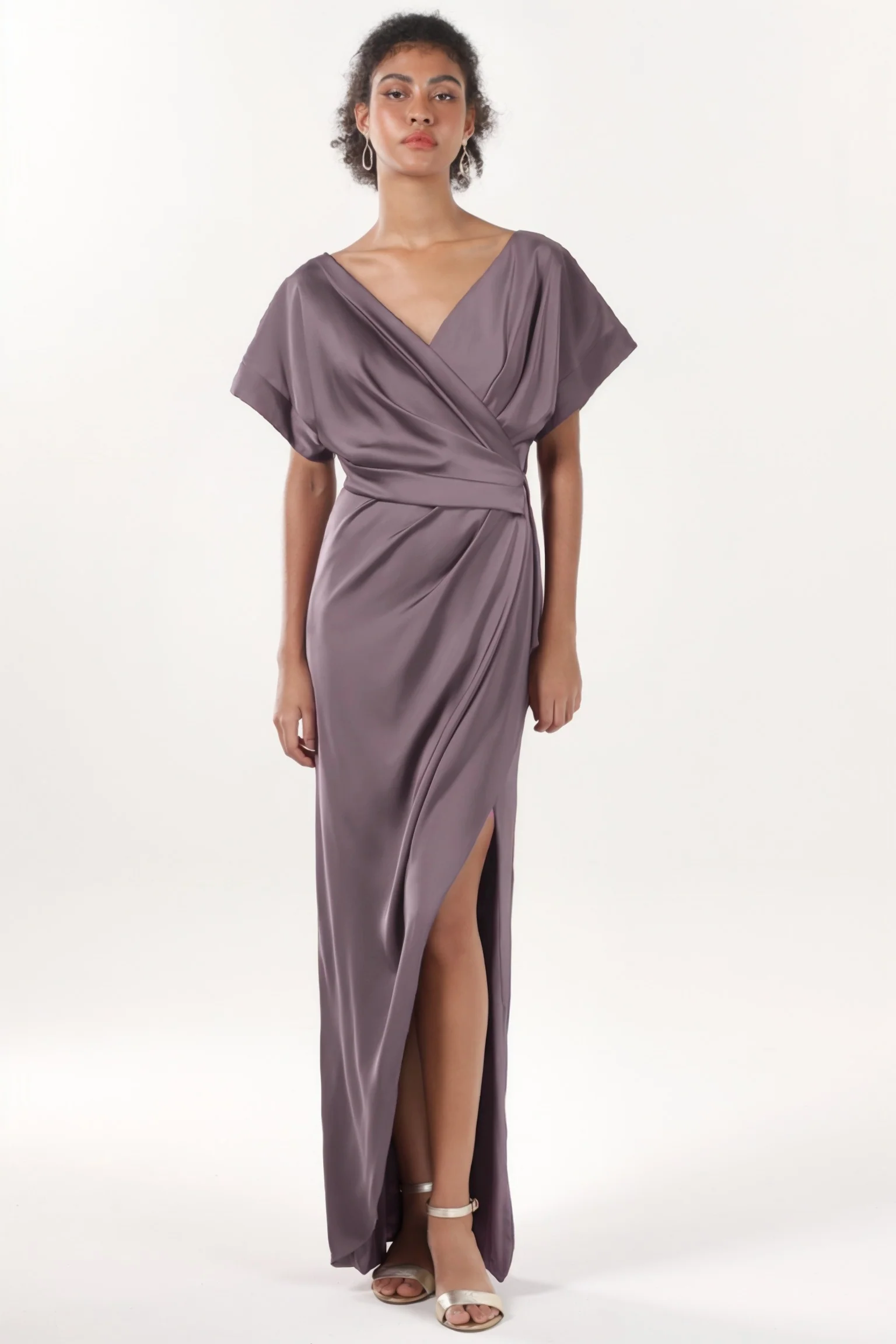 Sheath-Column Maxi Luxe Satin Bridesmaid Dress CS0601BM