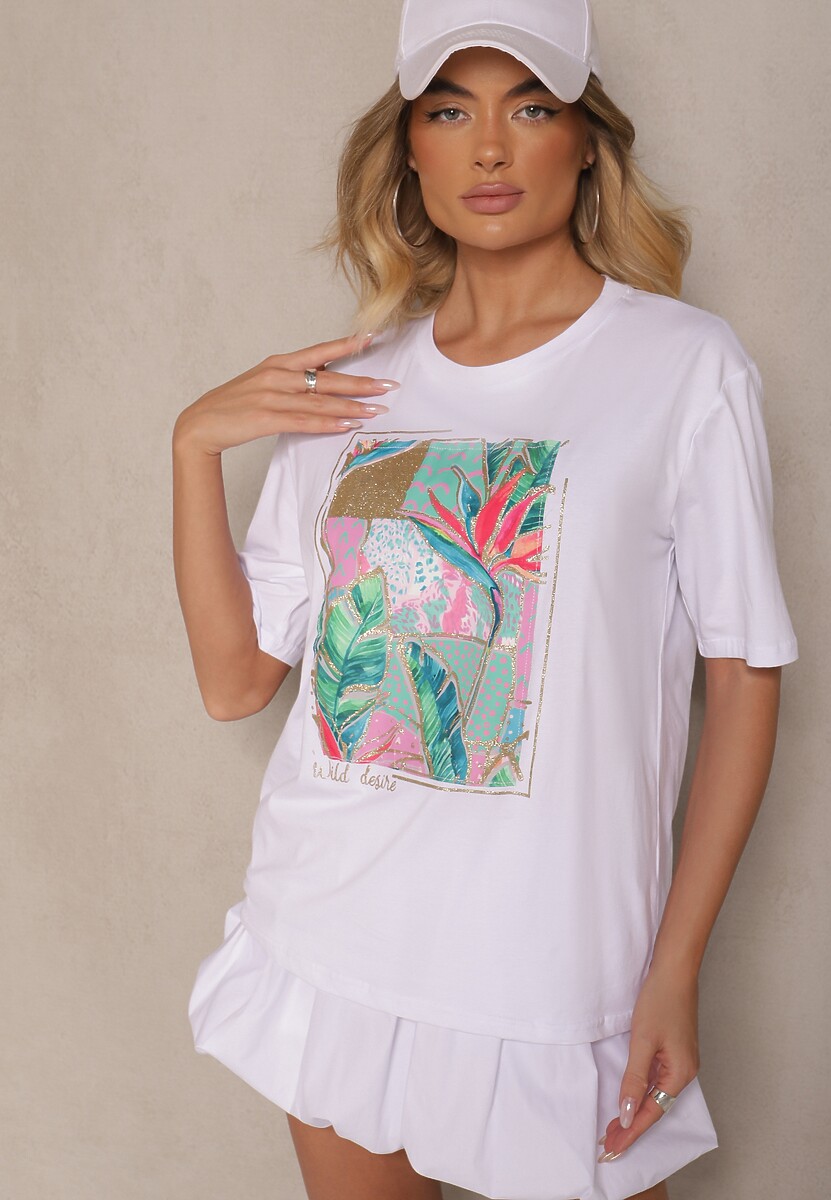 Biały T-shirt z Bawełny Ozdobiony Brokatem Isadelle