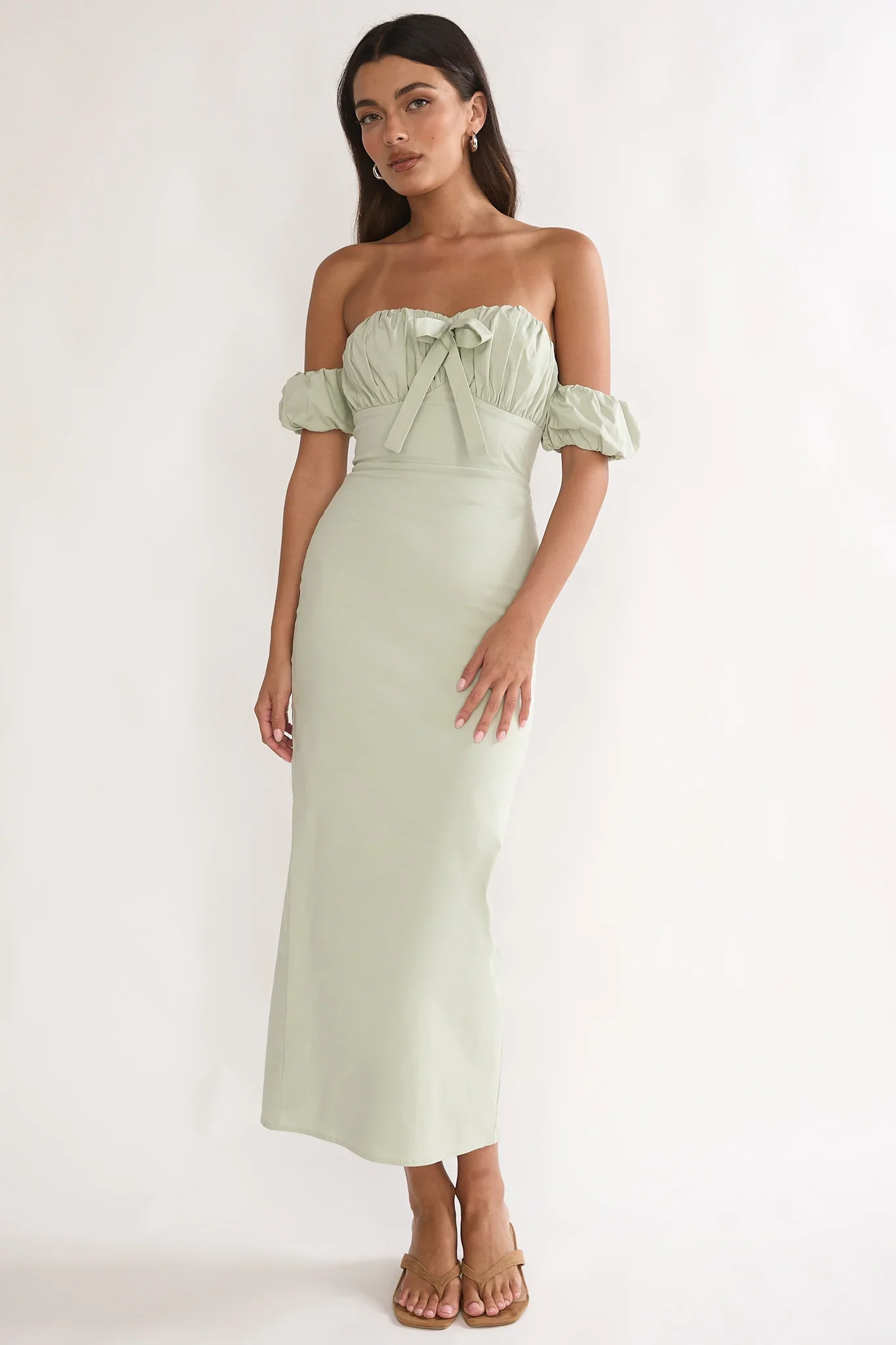 Maelis Off-Shoulder Puff Sleeve Maxi Dress Sage