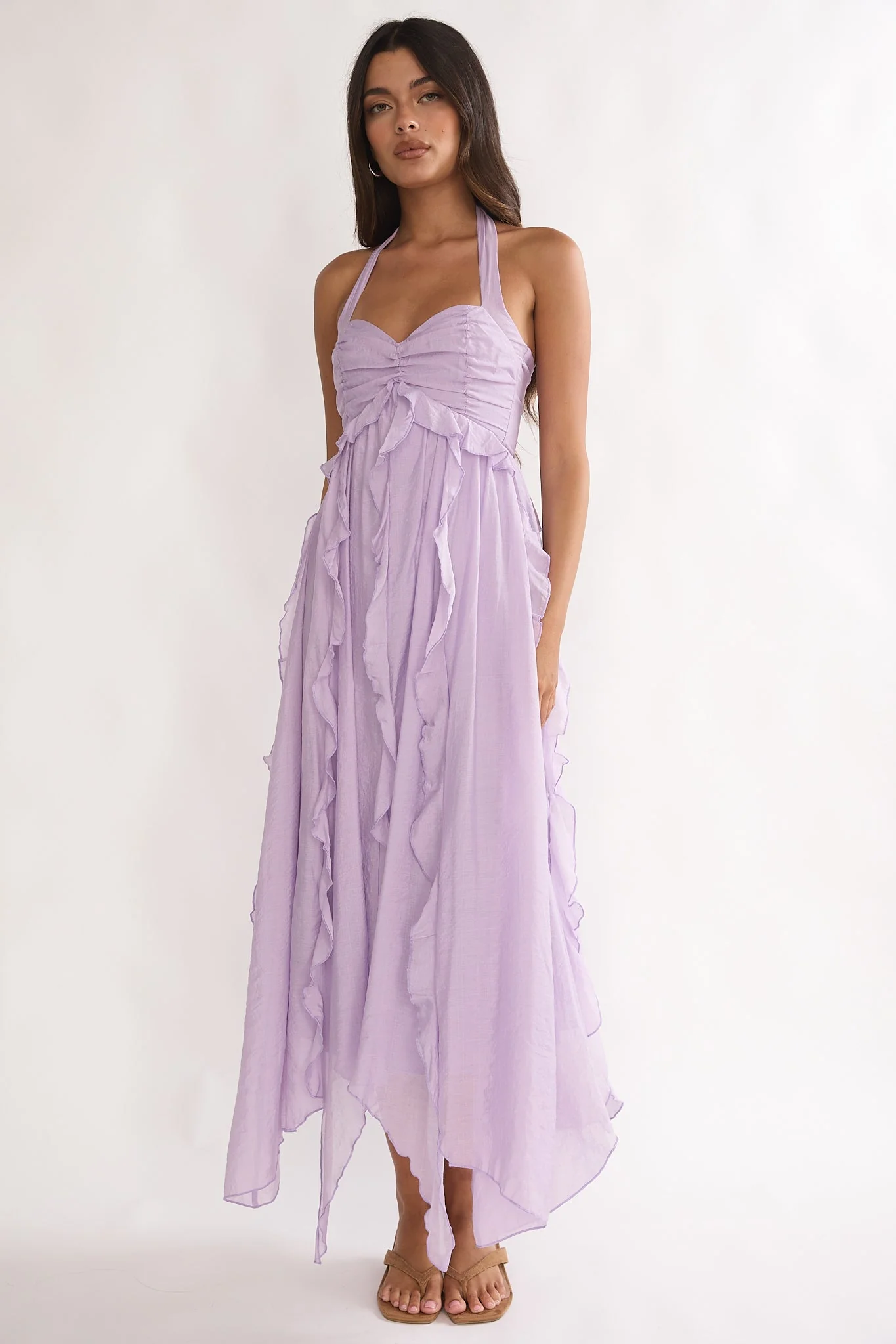 Spirit Frill Trim Halterneck Maxi Dress Purple