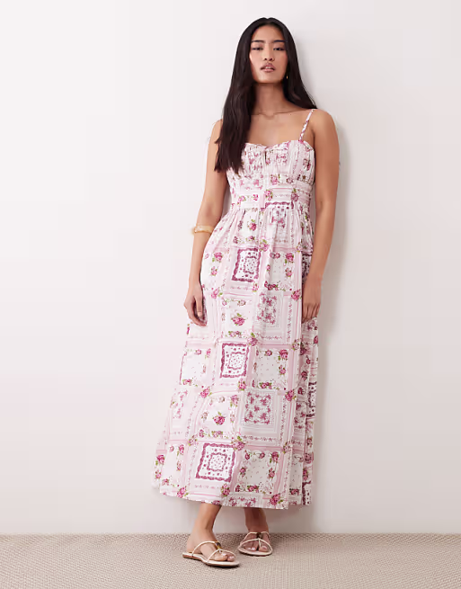 Miss Selfridge corset maxi dress in tile print