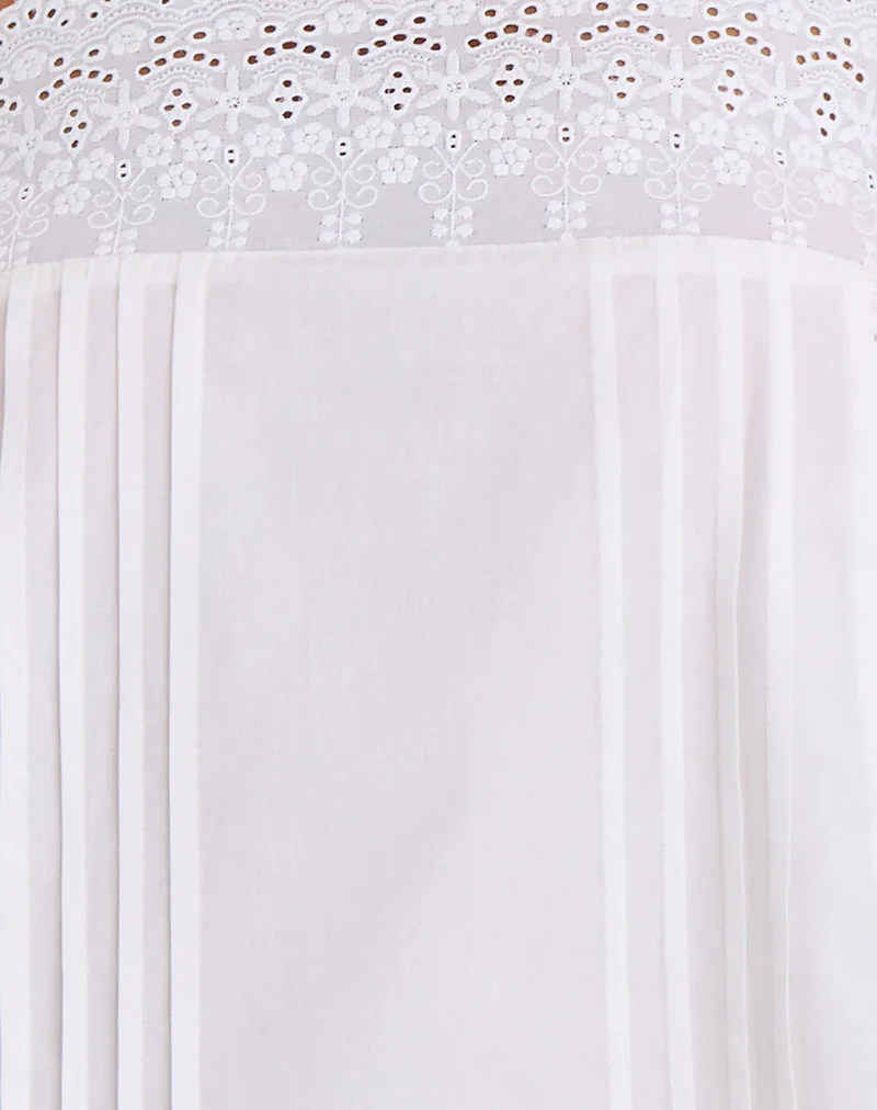 Yoshiko Broderie Trim Mini Dress in White