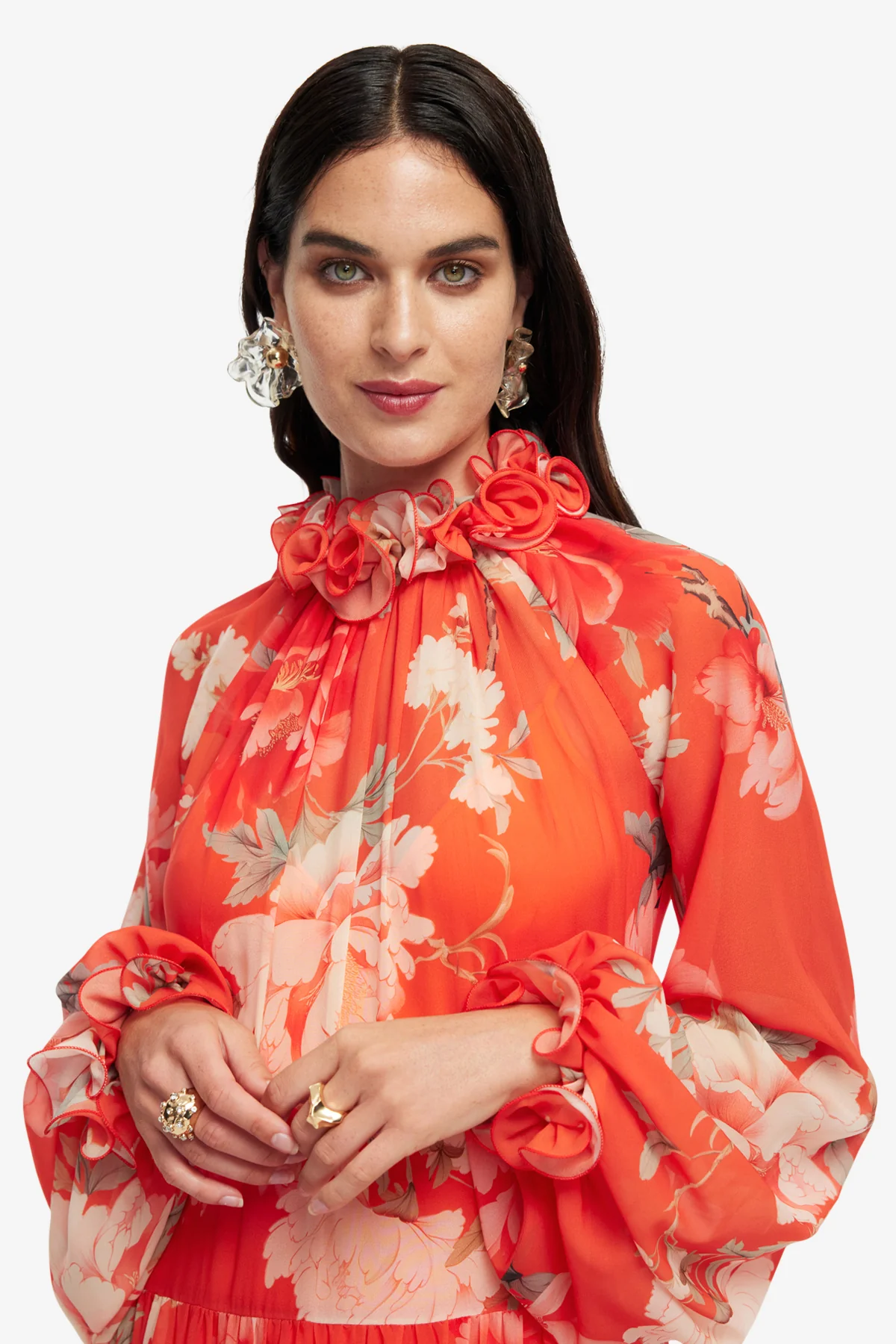 Angela Ruffled Maxi Dress - Saffron Peony Print