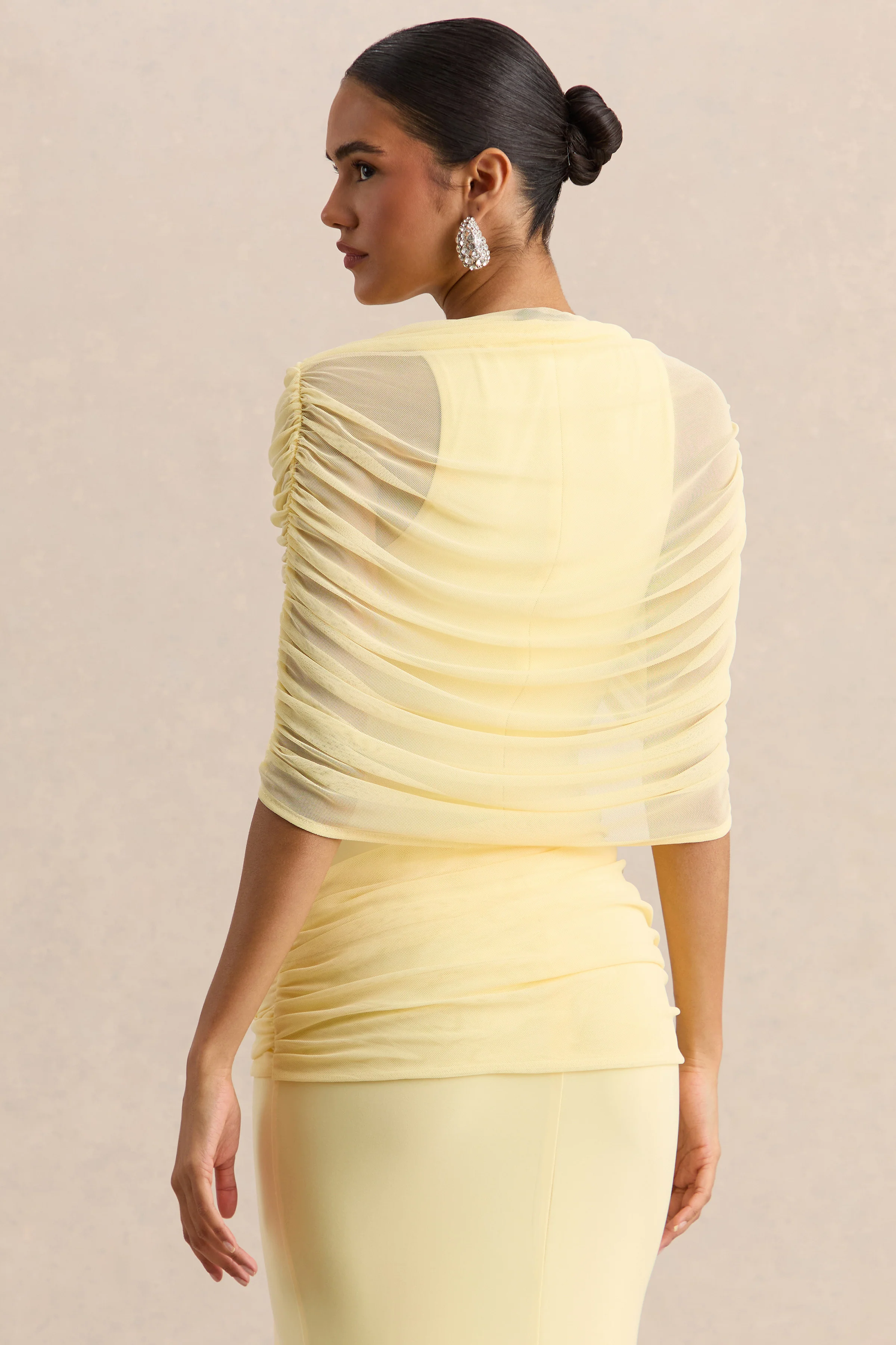 Mirene | Lemon Round-Neck Maxi-Dress With Gathered-Detailing And Sash