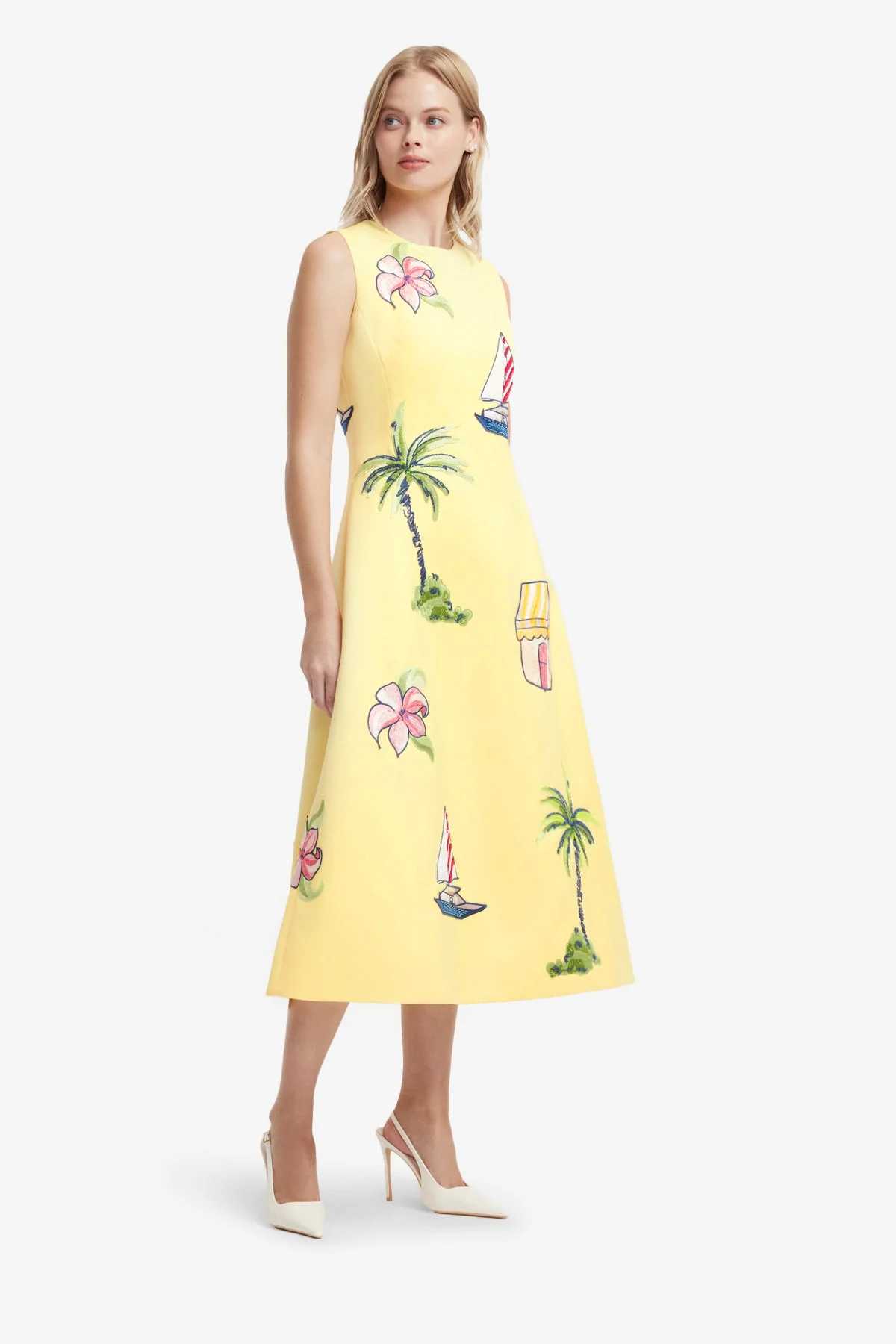Cleo Embroidered Sleeveless Midi Dress - Havana Print