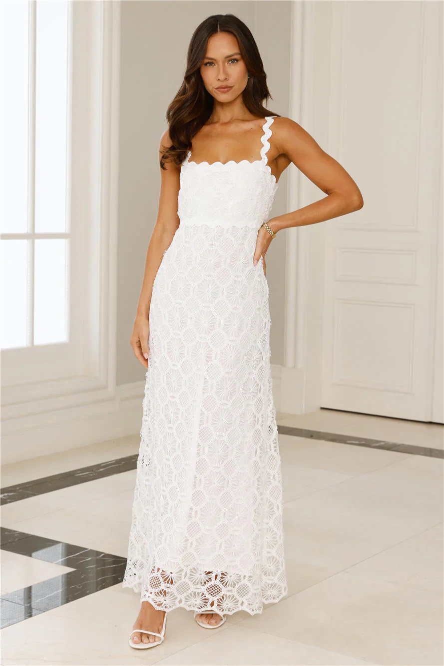 Catching Up Embroidered Maxi Dress White