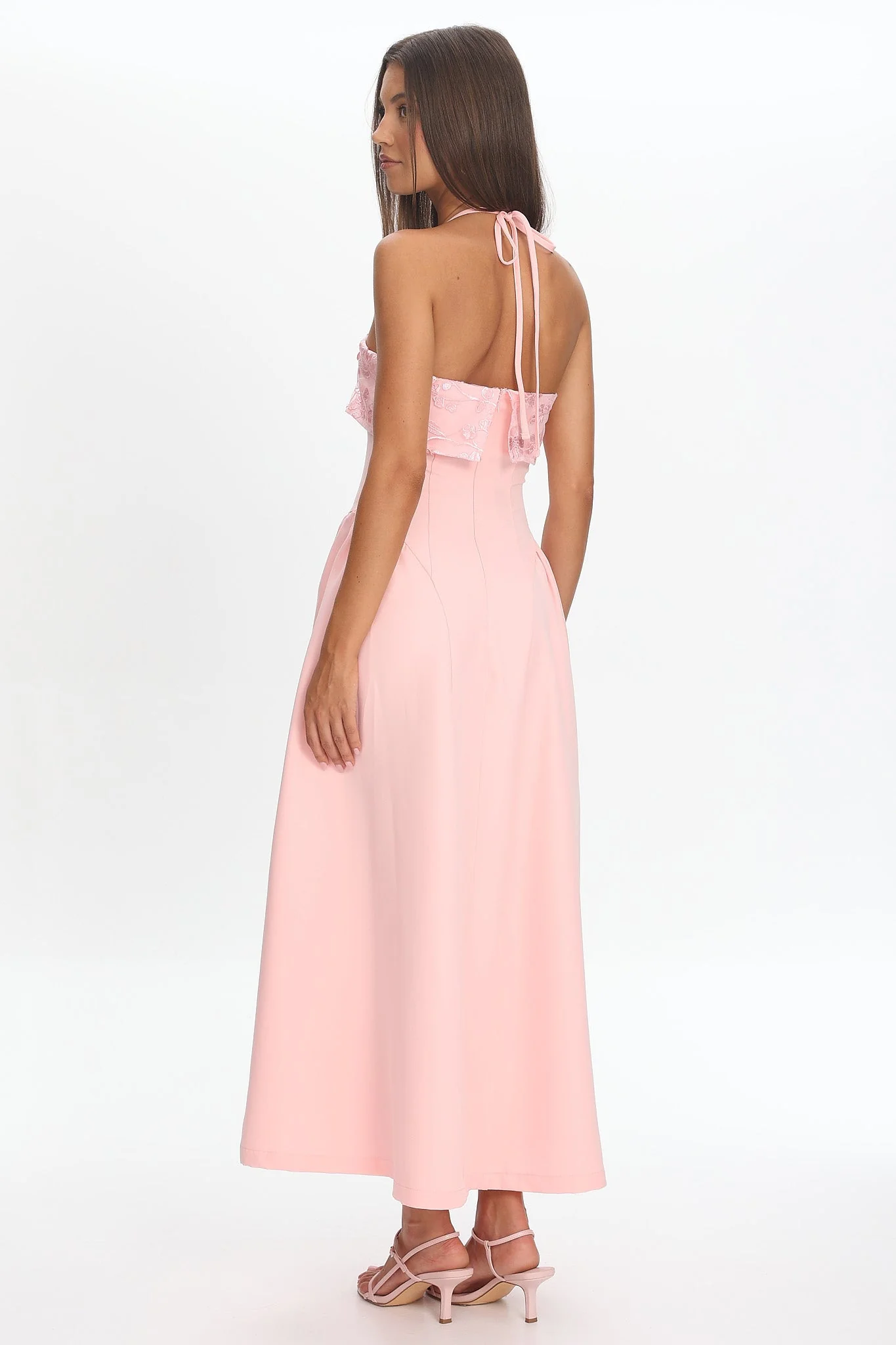 Sunbeam Kiss Foldover Floral Bust Maxi Dress Blush