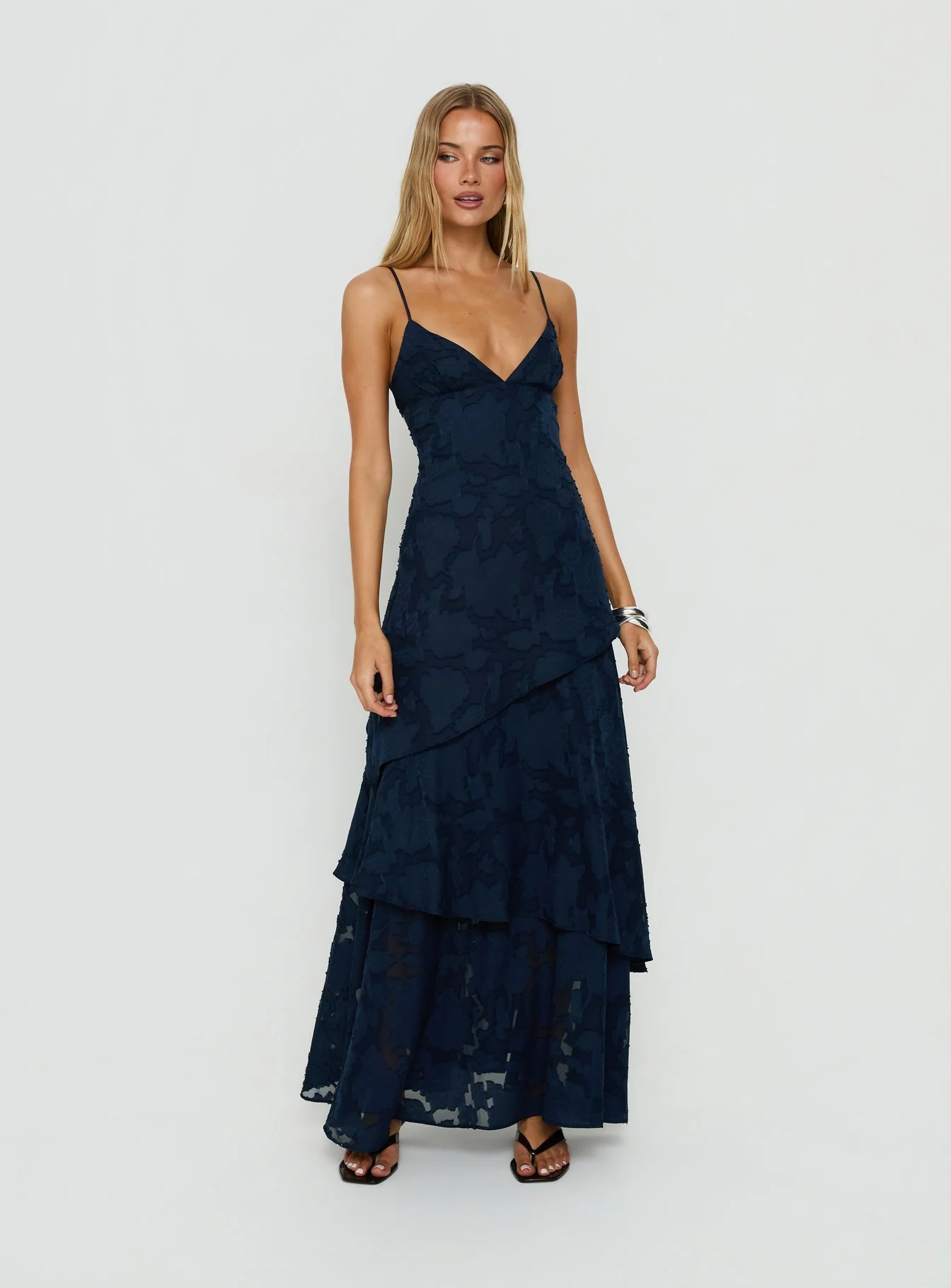 Lyricah Tiered Tie Back Maxi Dress Navy