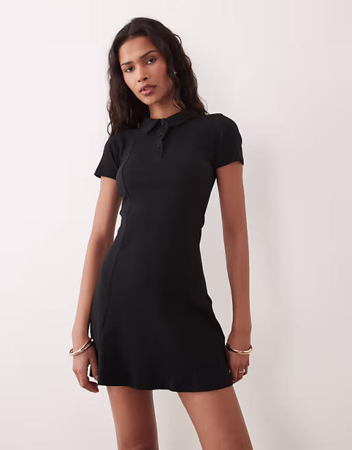 Brave Soul short sleeve mini shirt dress in black