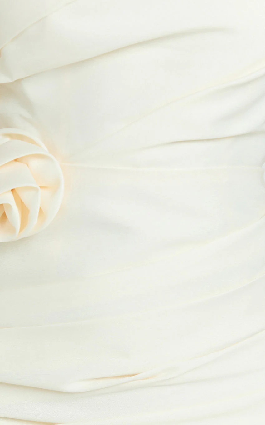 Sheeran Mini Dress - One Shoulder Rose Gathered Dress in Cream - luluinthesky