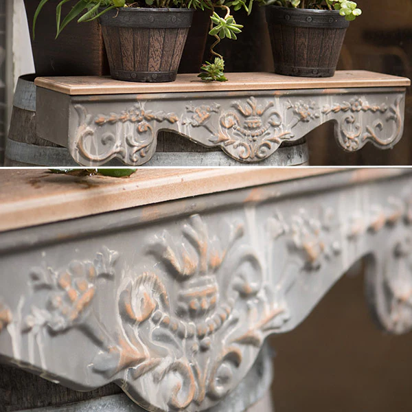 Distressed Tin Scroll Wall Shelf