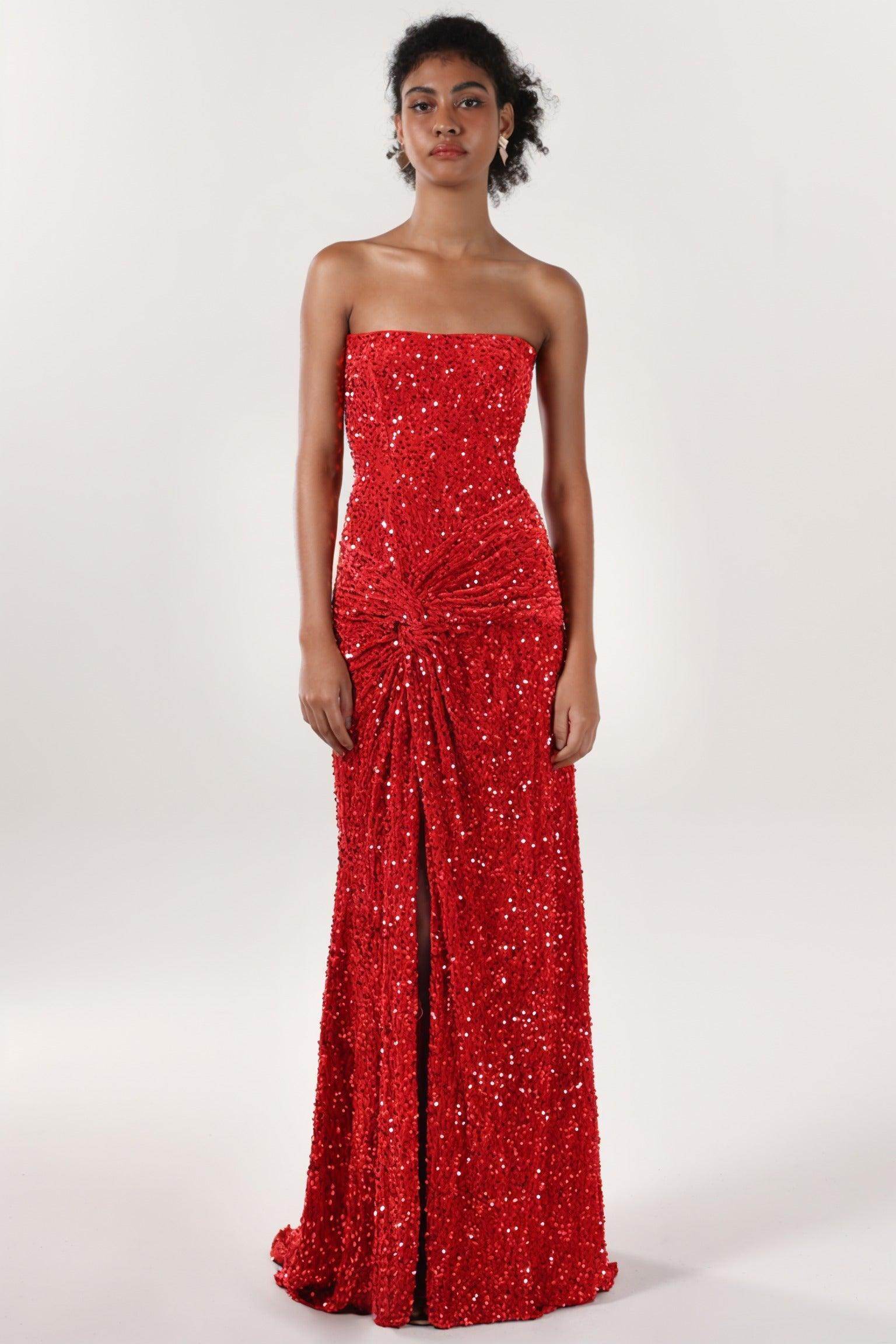 Sheath-Column Sweep-Brush Train Velvet Sequin Bridesmaid Dress CS0634BM