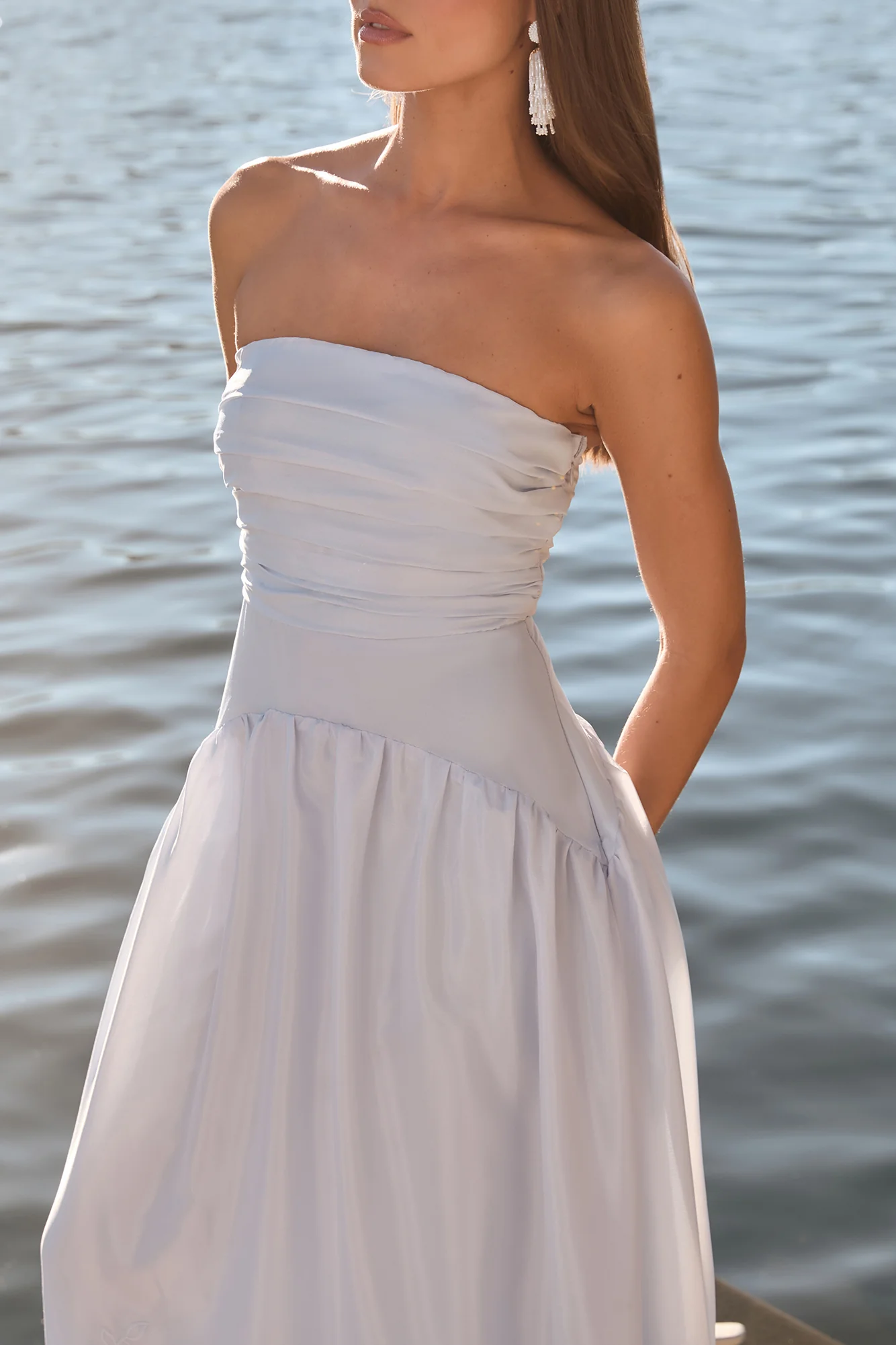 Delicate Dreams Strapless Maxi Dress Light Blue - luluinthesky