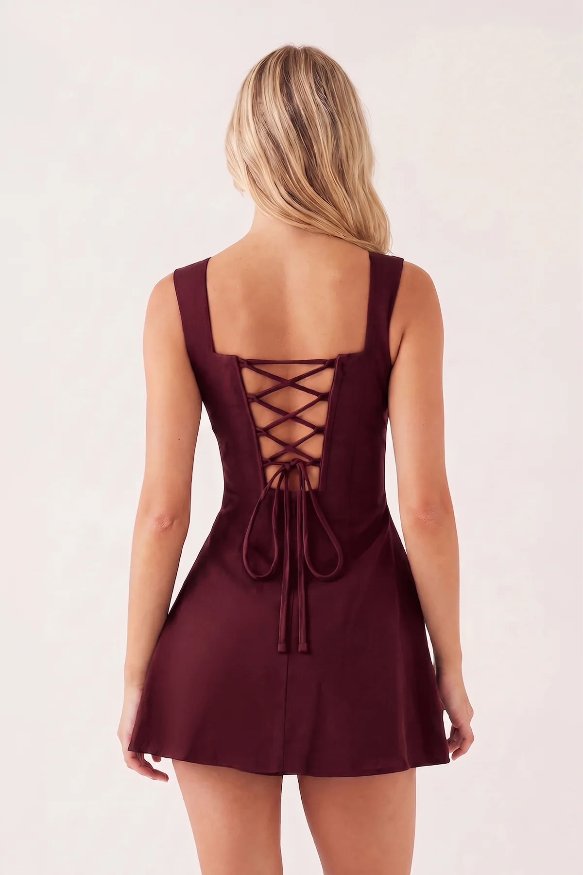 Black Square Neck A-Line Satin Homecoming Dress With Lace-Up Back