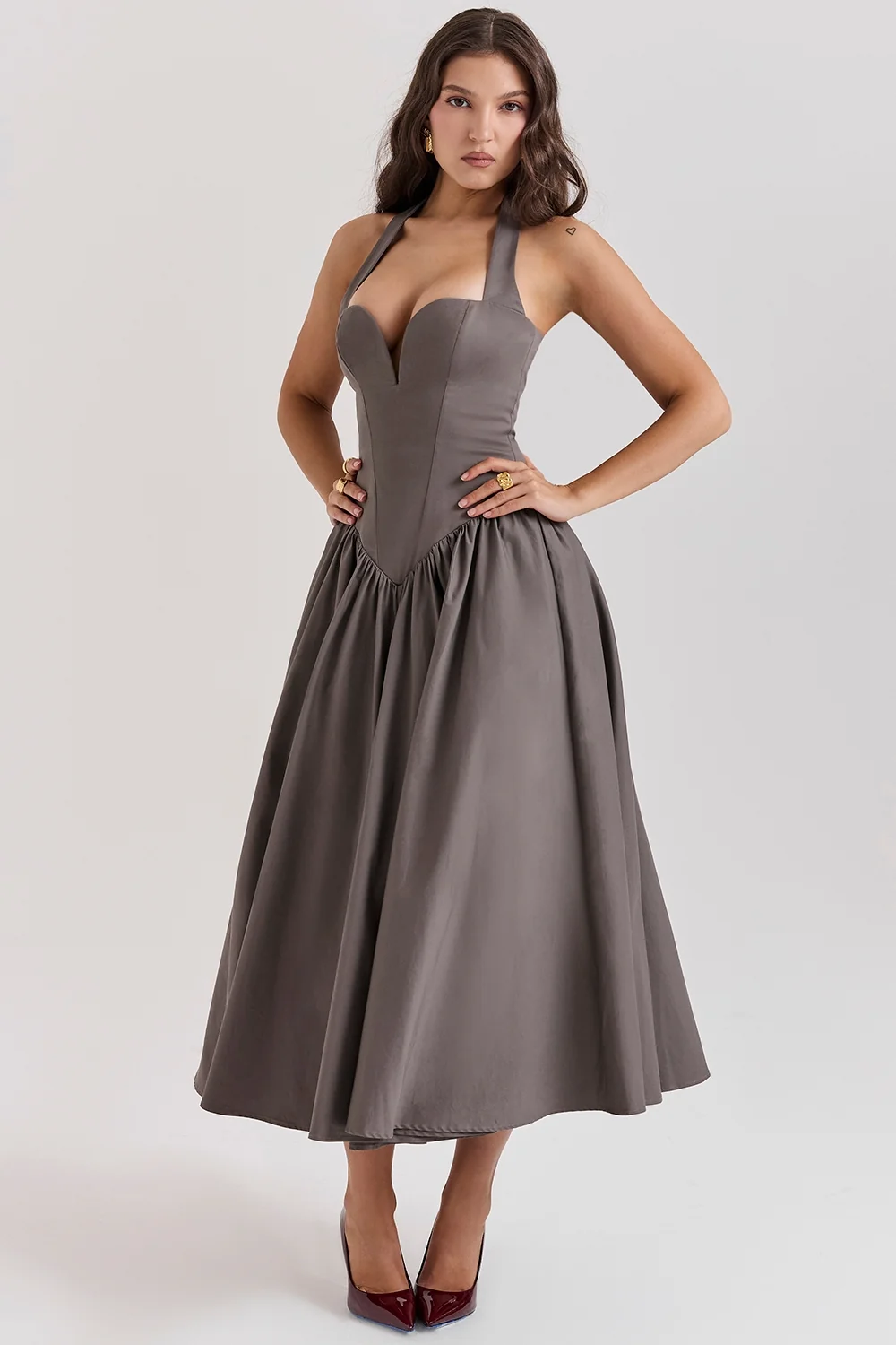 smoke halter midi dress