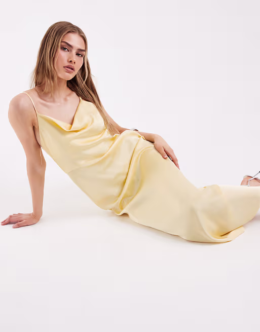 ONLY satin maxi dress in yellow