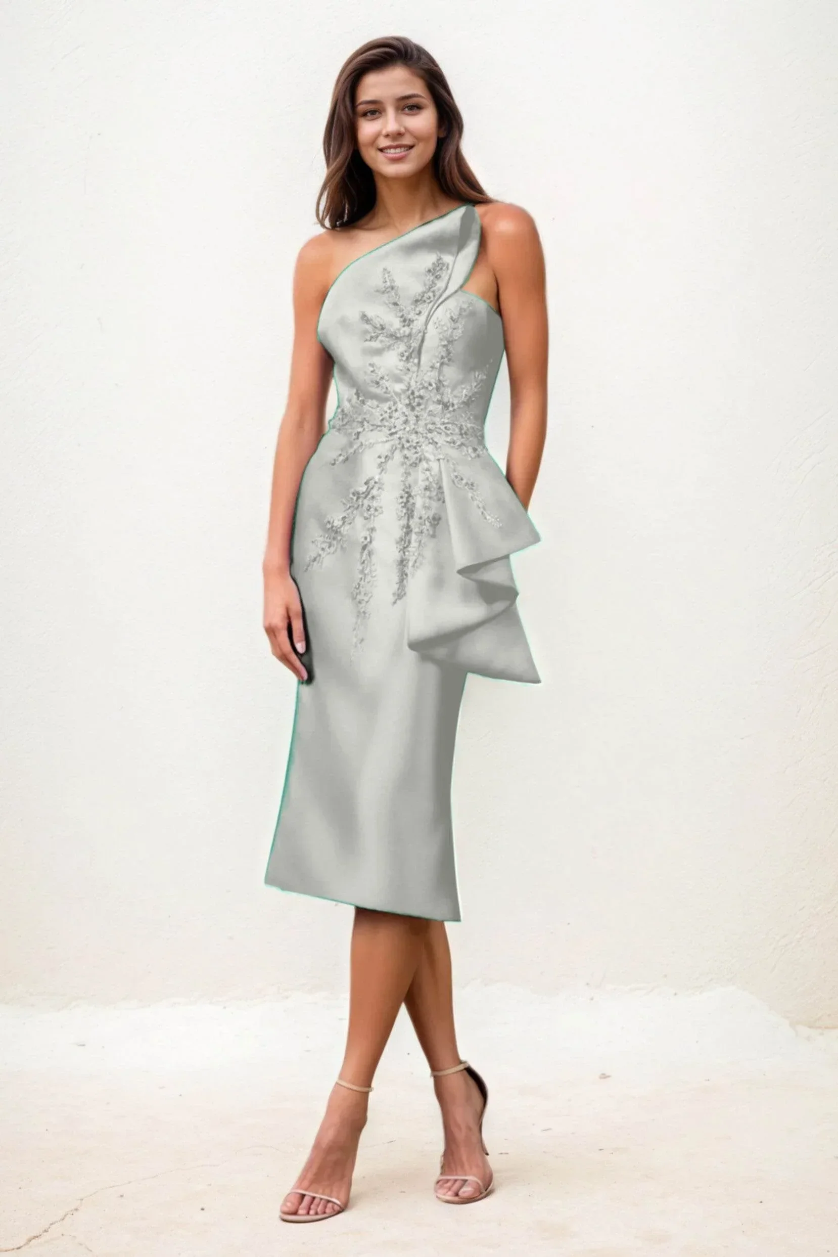 Sheath-Column Midi Satin Wedding Guest Dress CG0292