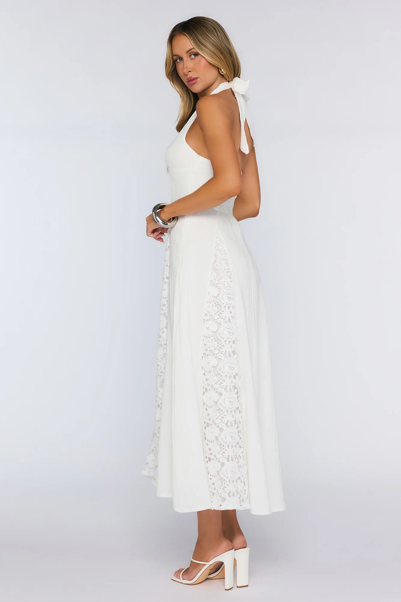 Be The Difference Embroidered Halter Maxi Dress White - luluinthesky
