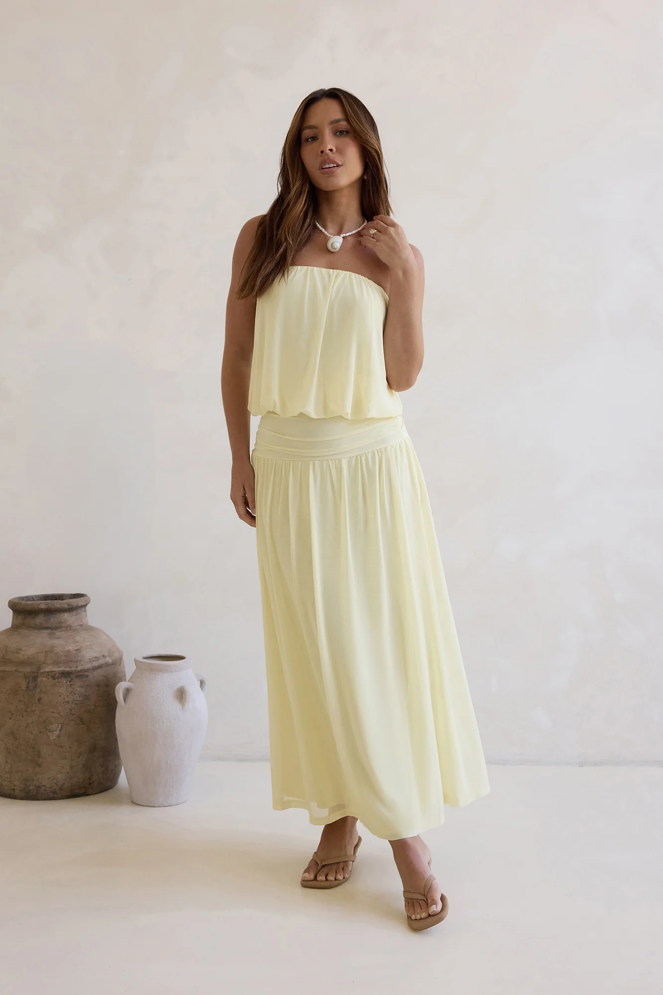 Calling Me Mesh Strapless Maxi Dress Yellow - luluinthesky