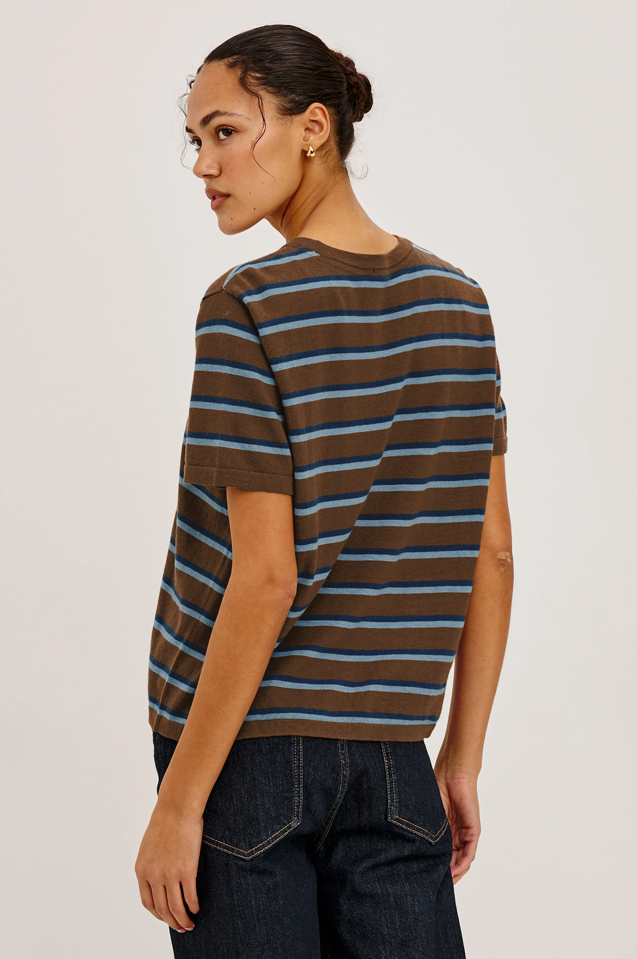 Cotton Cashmere T-Shirt  - Mocha Stripe
