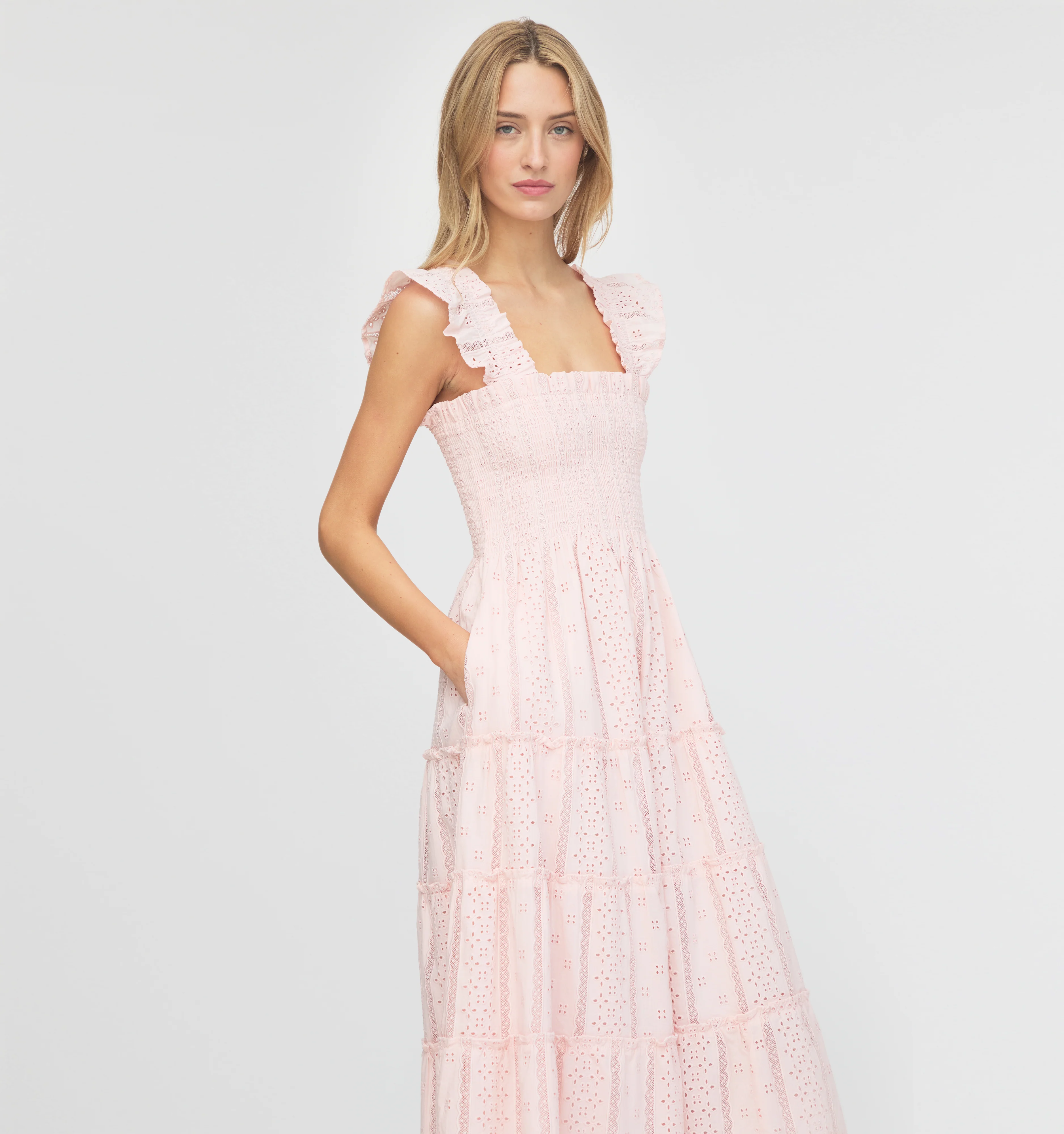 The Ellie Nap Dress - Pink Broderie Voile