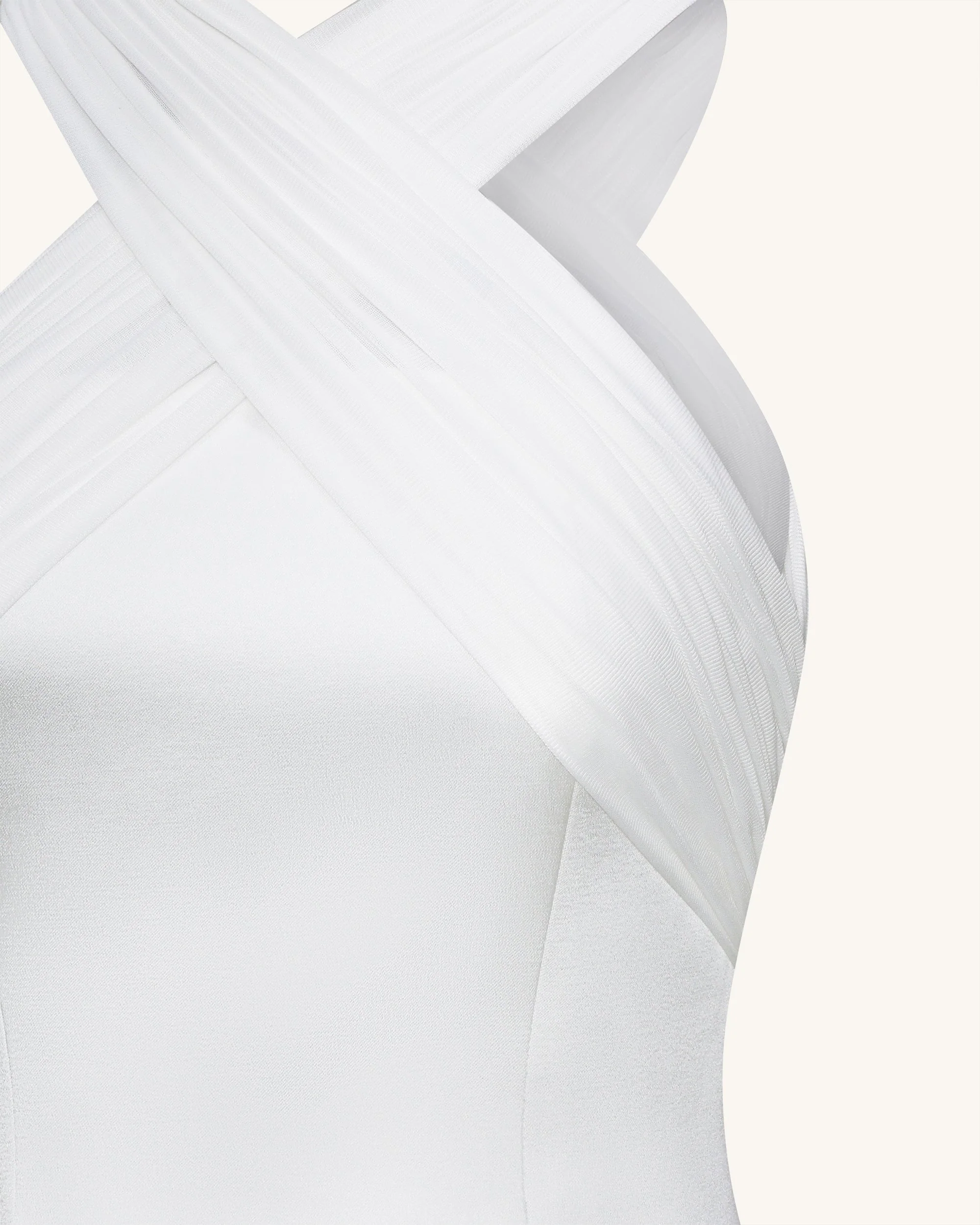 Satin Mini Dress with Tulle Cross-Halter - White - FASHION NOB