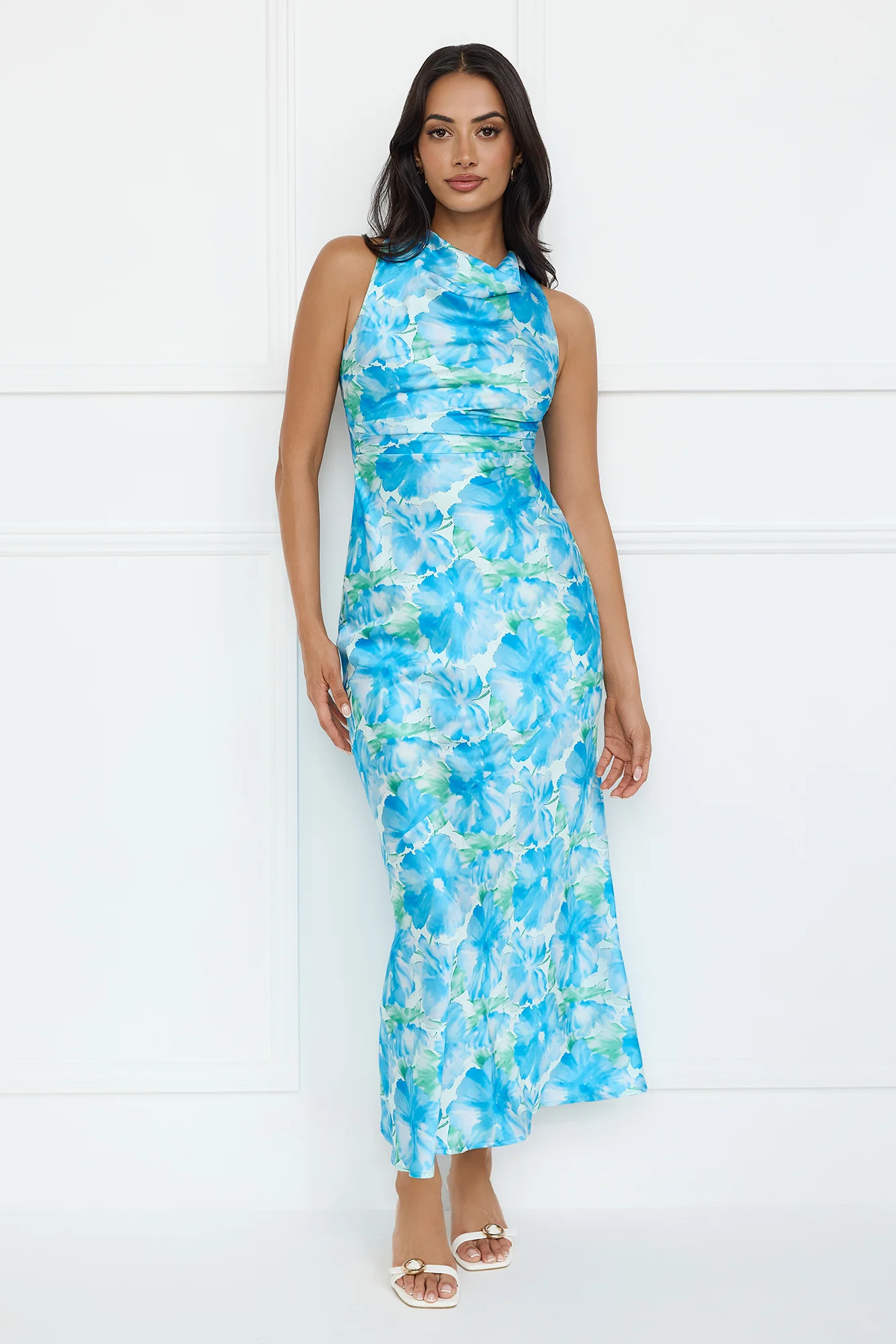 Ocean Spark Satin Maxi Dress Blue