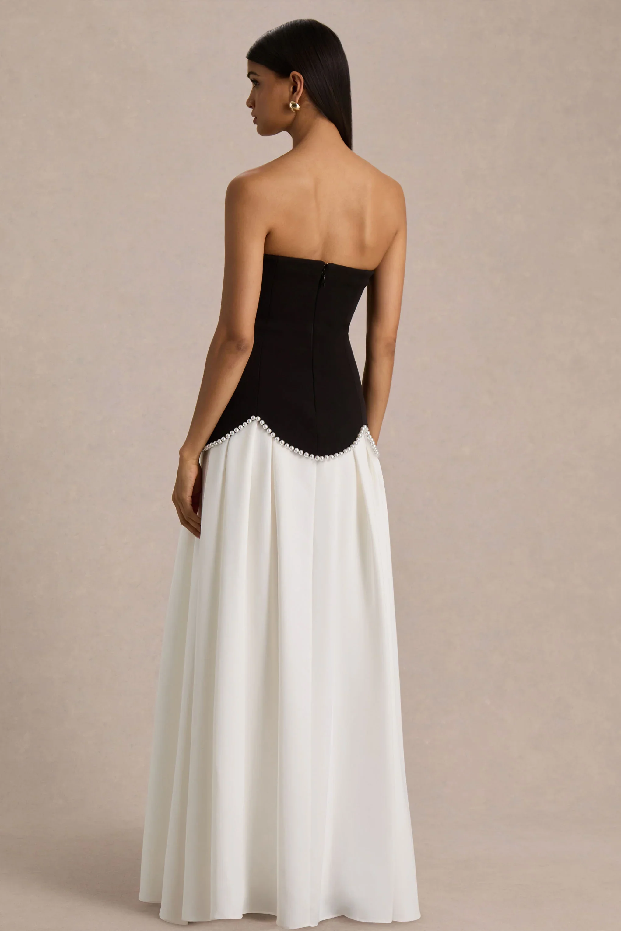 Wendy | Black And White Maxi Dress With Drop-Waist