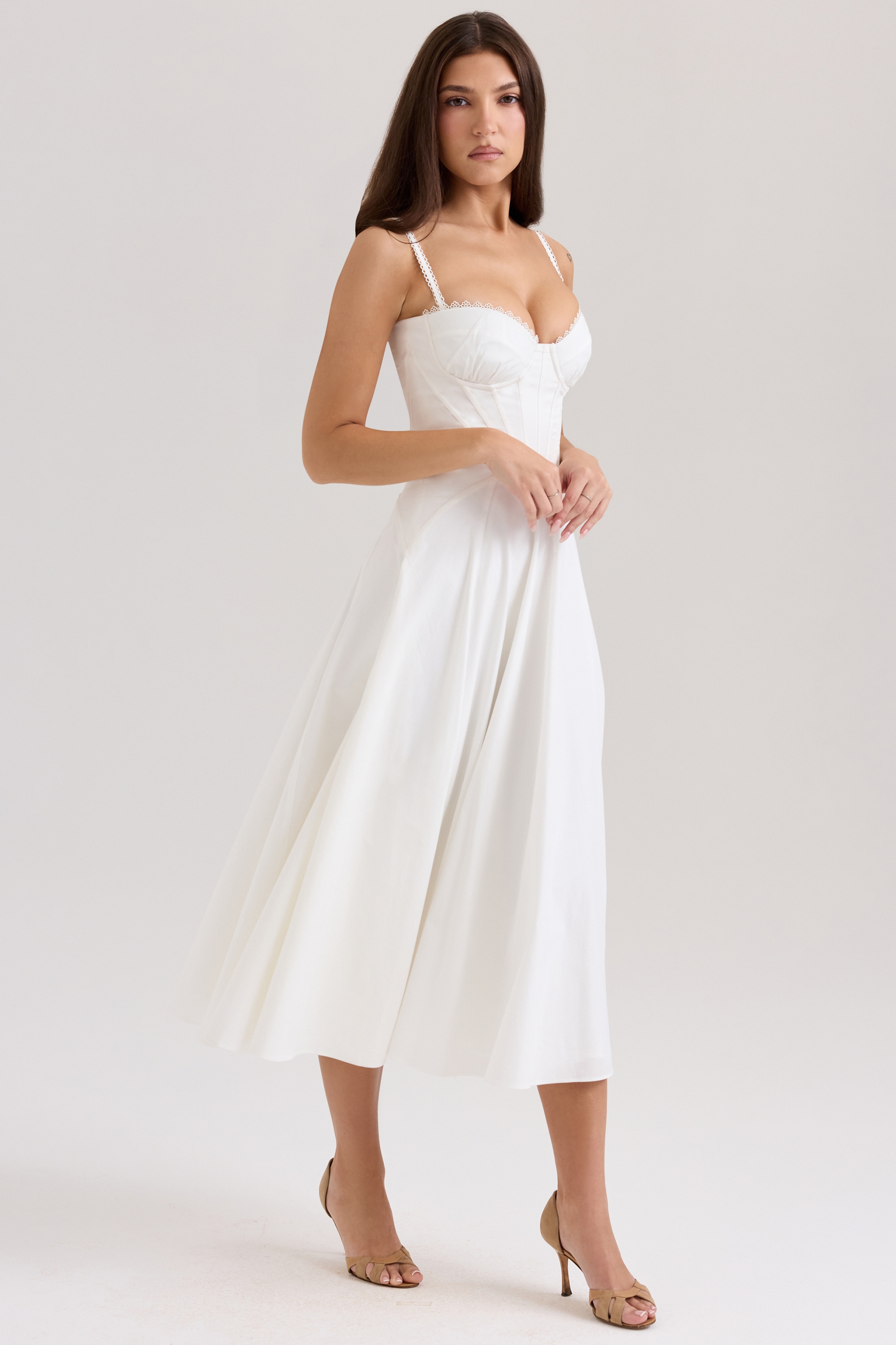 White Stretch Cotton Midi Sundress