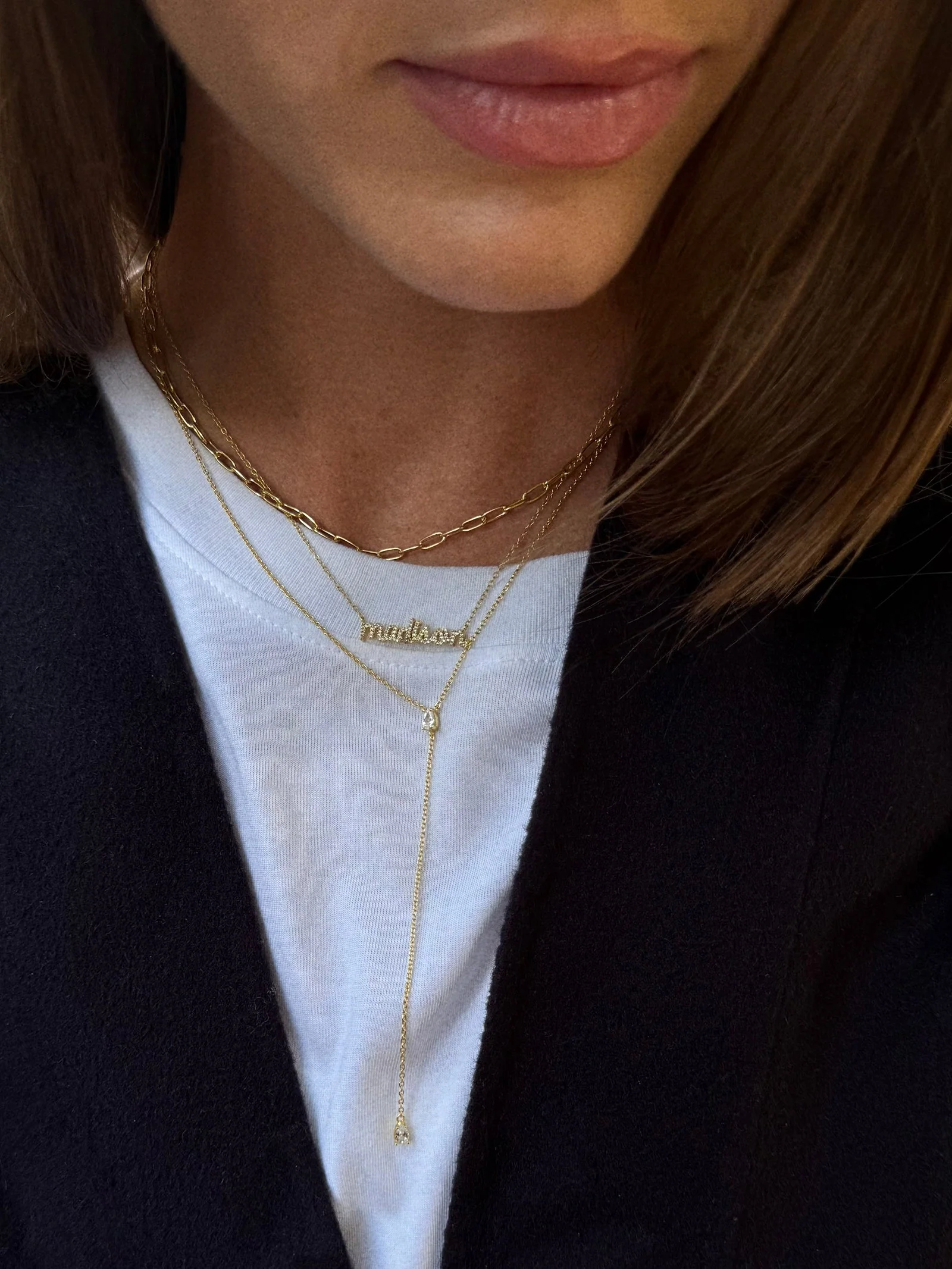 Teardrop 14K Gold Lariat Necklace - Gold/Pavé