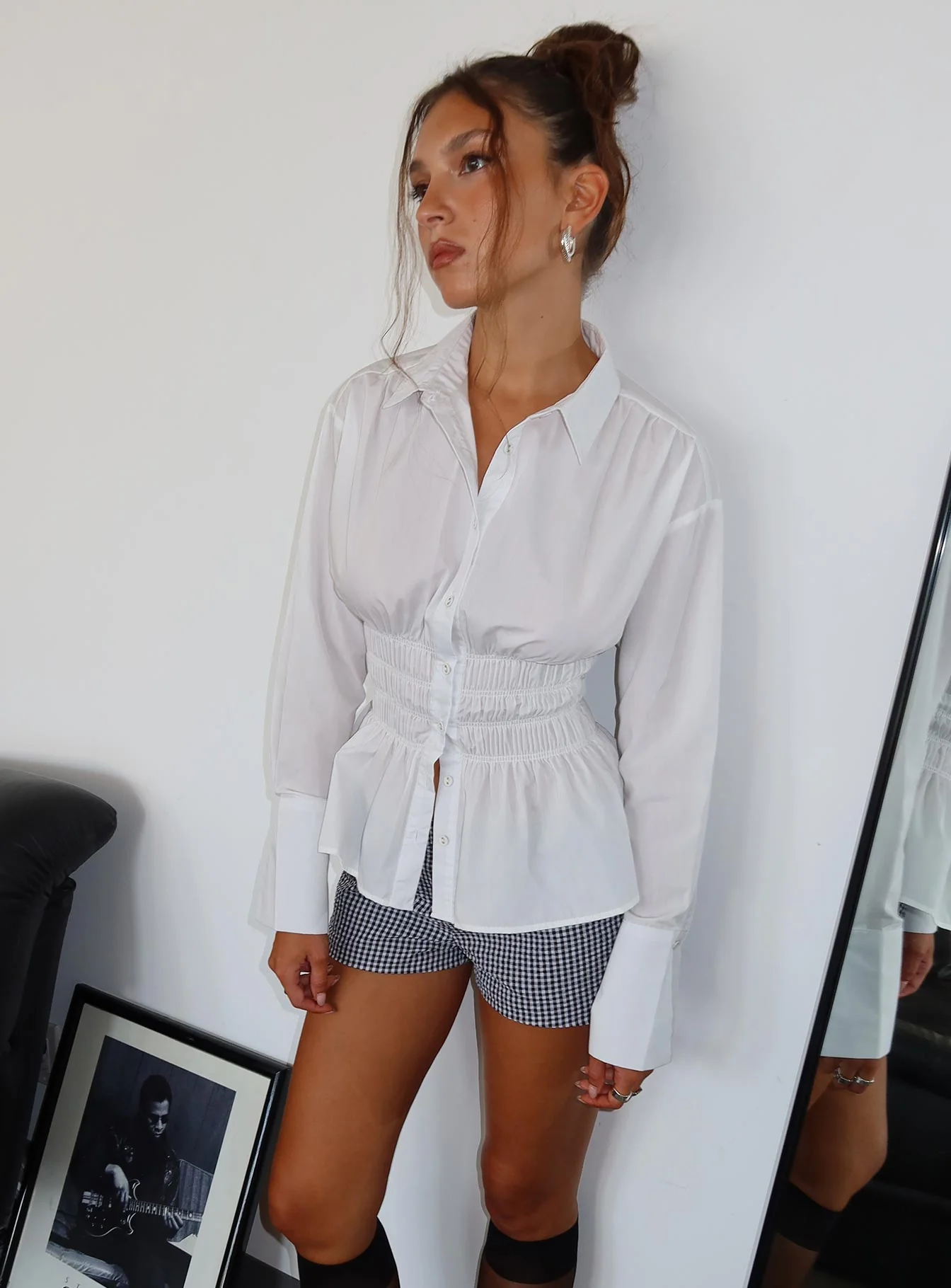 As You Are Shirred Button Up Top White